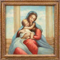 Antiquité peintre italienne - 19ème siècle peinture de grandes figures - Vierge à l'enfant 