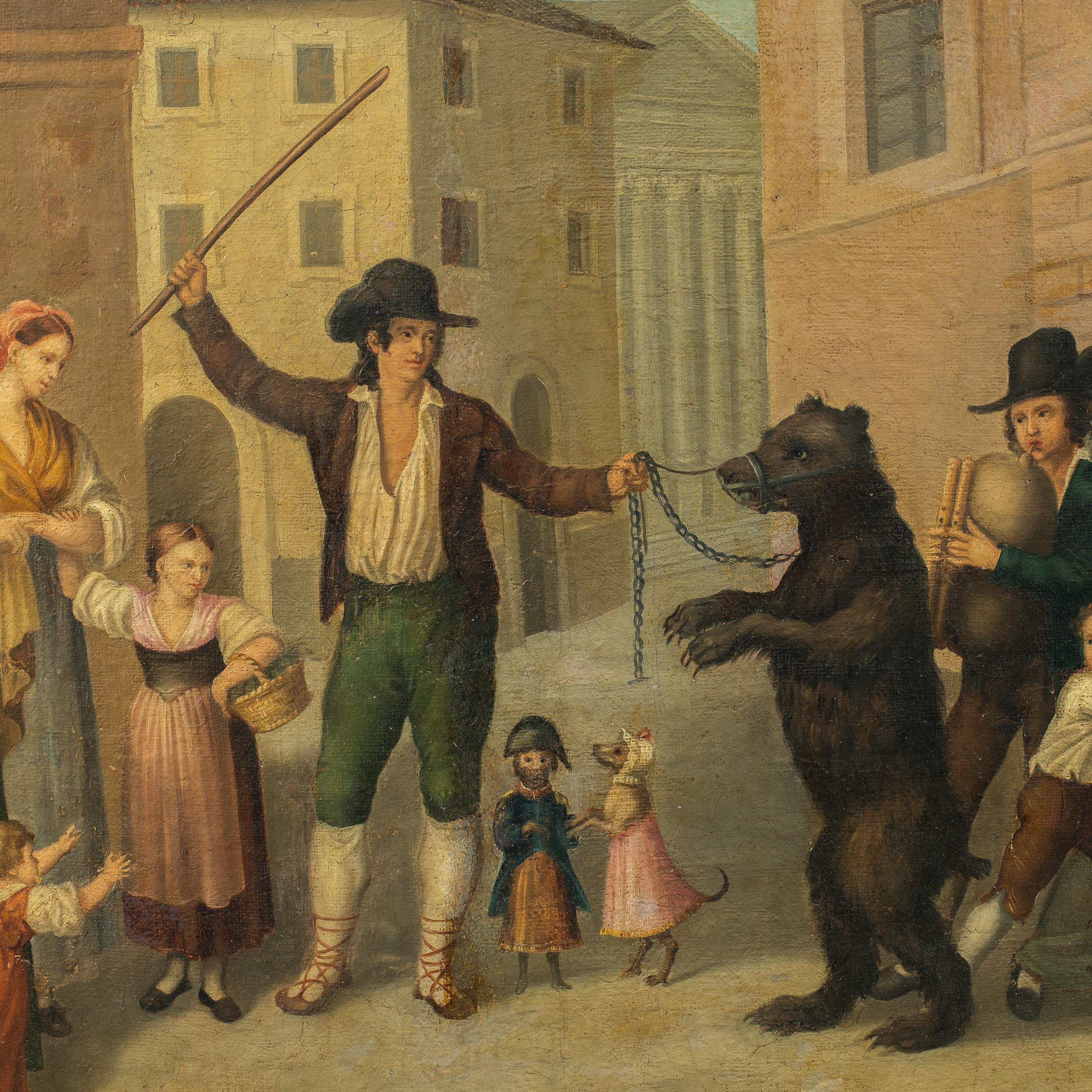 Pittore italiano antico - Quadro di figura del primo Ottocento - L'orso ammaestrato - Painting di Unknown