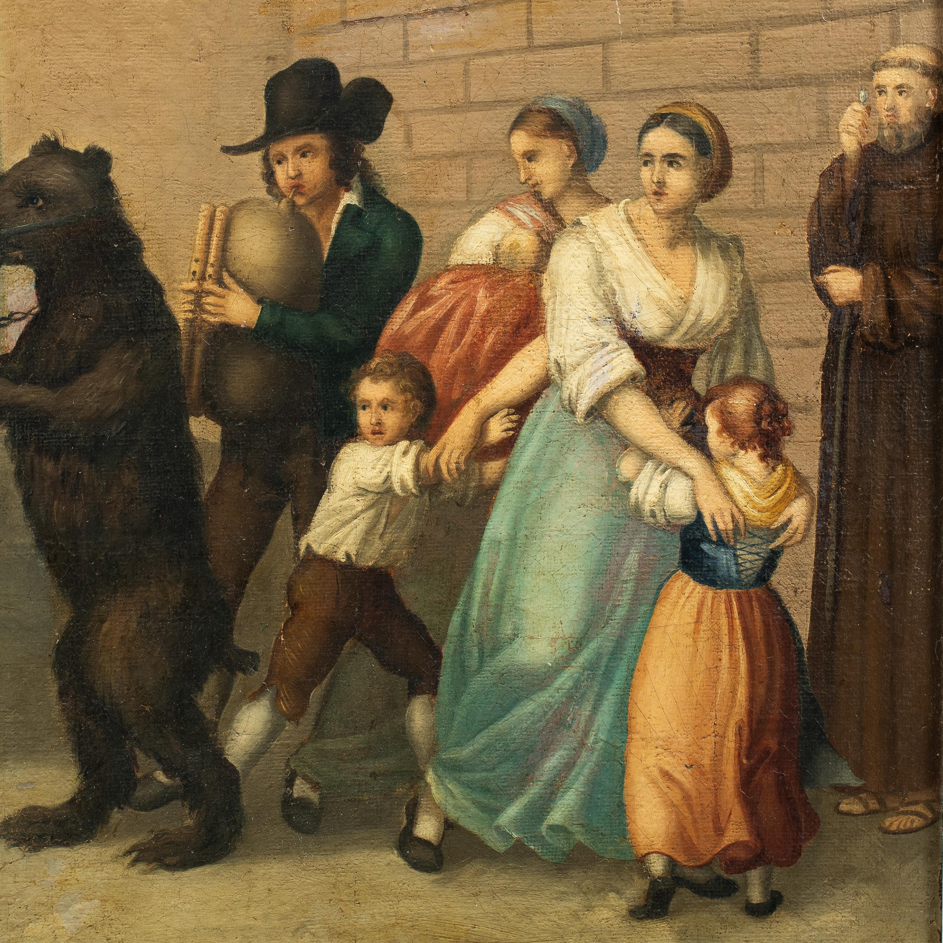 Pittore italiano antico - Quadro di figura del primo Ottocento - L'orso ammaestrato - Painting Antichi maestri di Unknown
