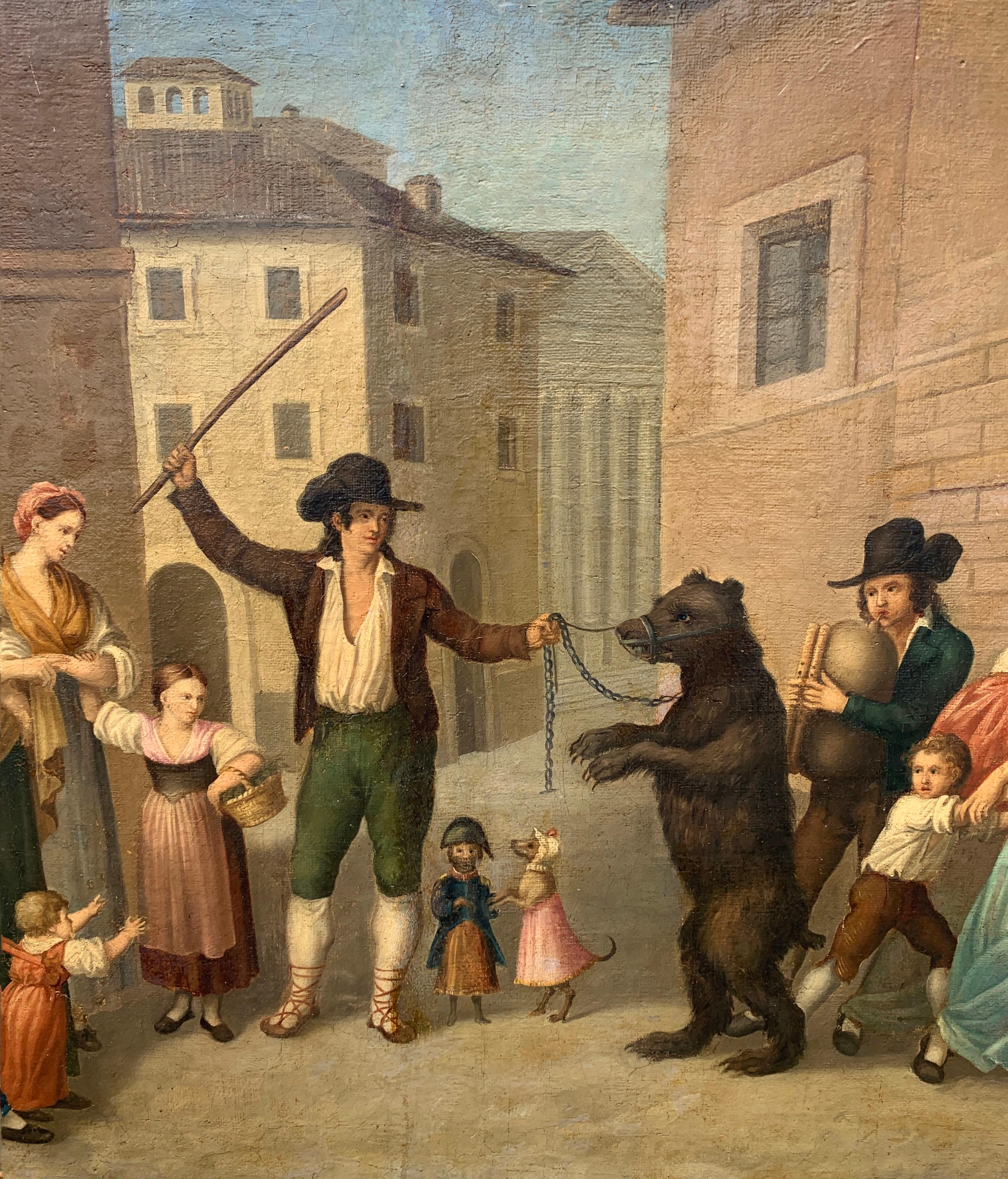 Pittore italiano antico - Quadro di figura del primo Ottocento - L'orso ammaestrato 1