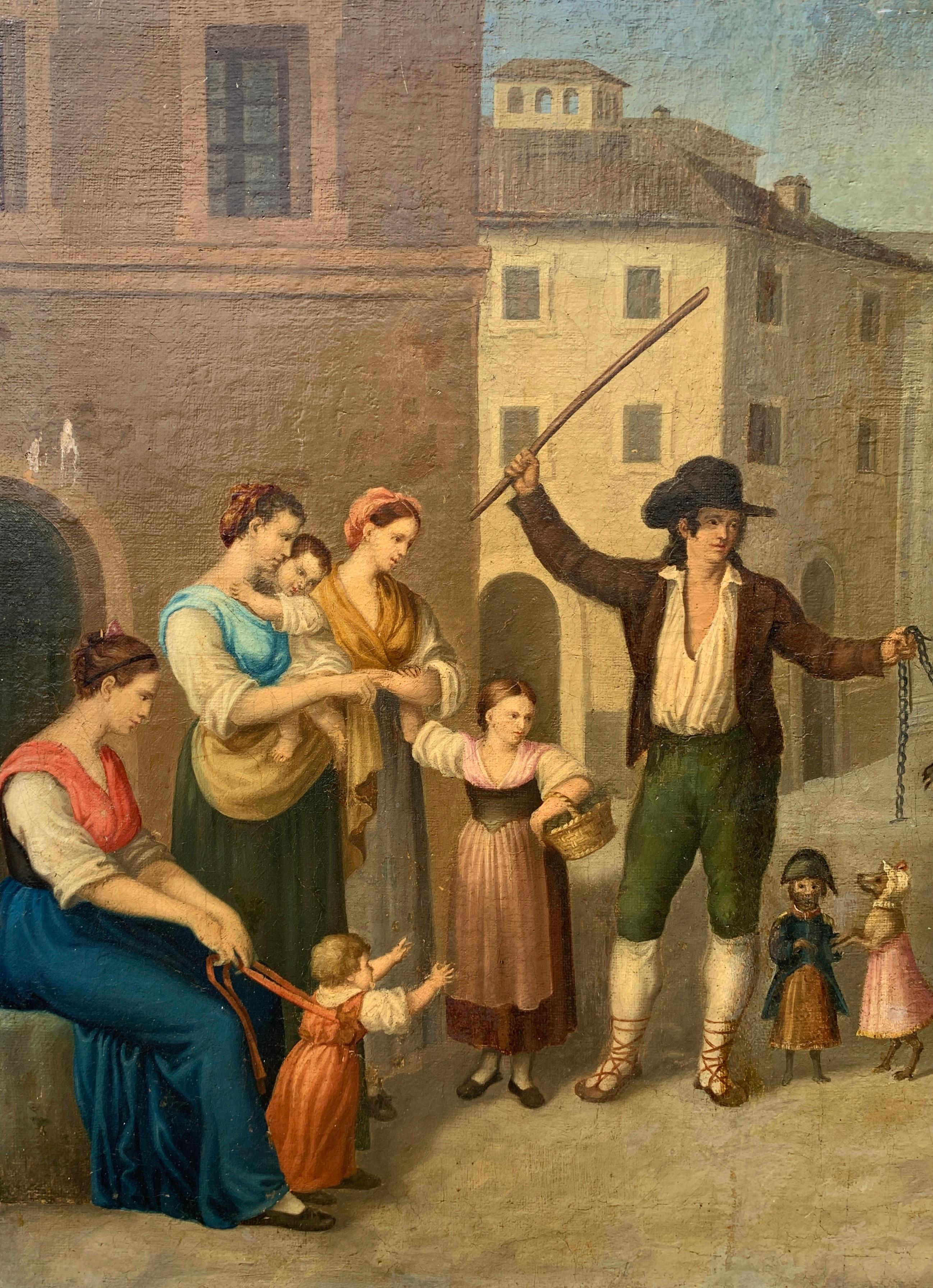 Pittore italiano antico - Quadro di figura del primo Ottocento - L'orso ammaestrato 2