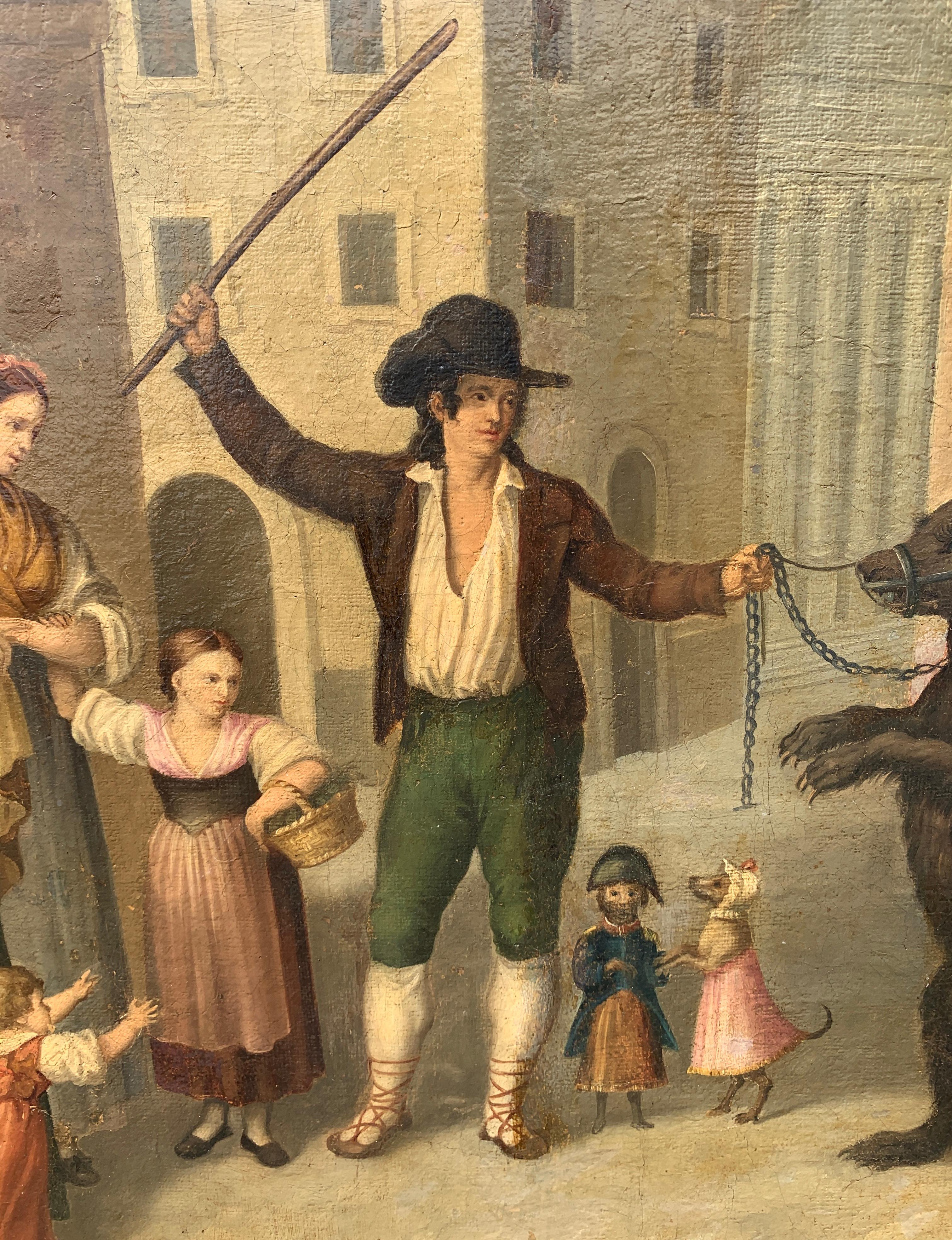 Pittore italiano antico - Quadro di figura del primo Ottocento - L'orso ammaestrato 4
