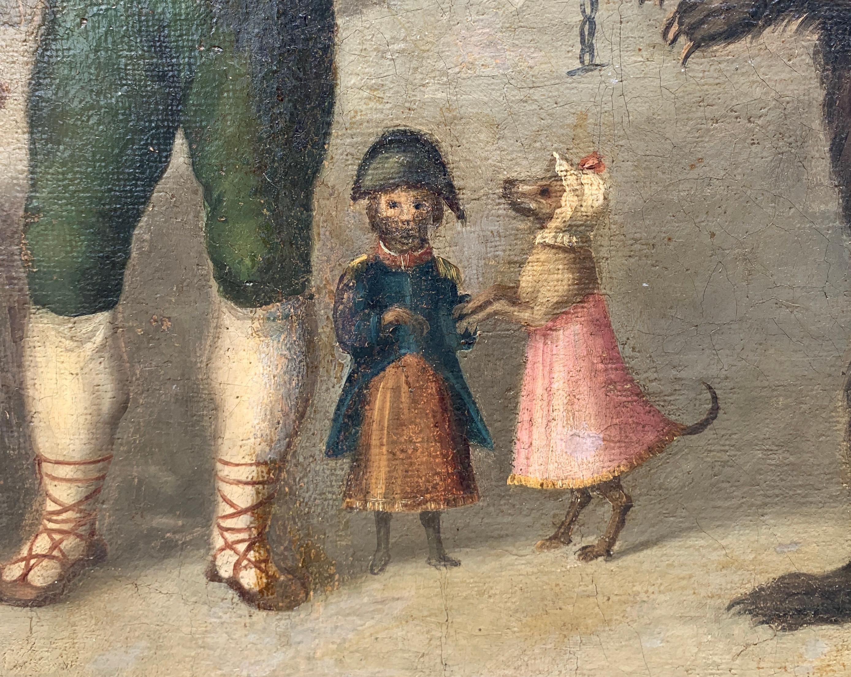Pittore italiano antico - Quadro di figura del primo Ottocento - L'orso ammaestrato 5