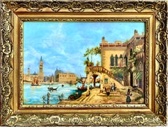Vintage Italian painting - Capriccio of Venice - Cityscape Canal