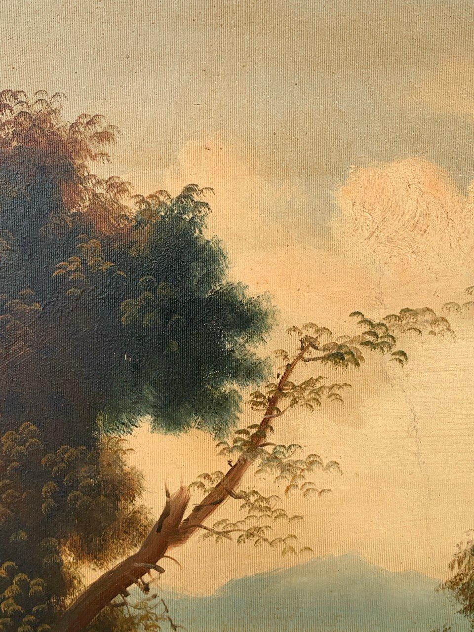 Peinture italienne ancienne - fin 19e paysage fluvial avec personnages en vente 5