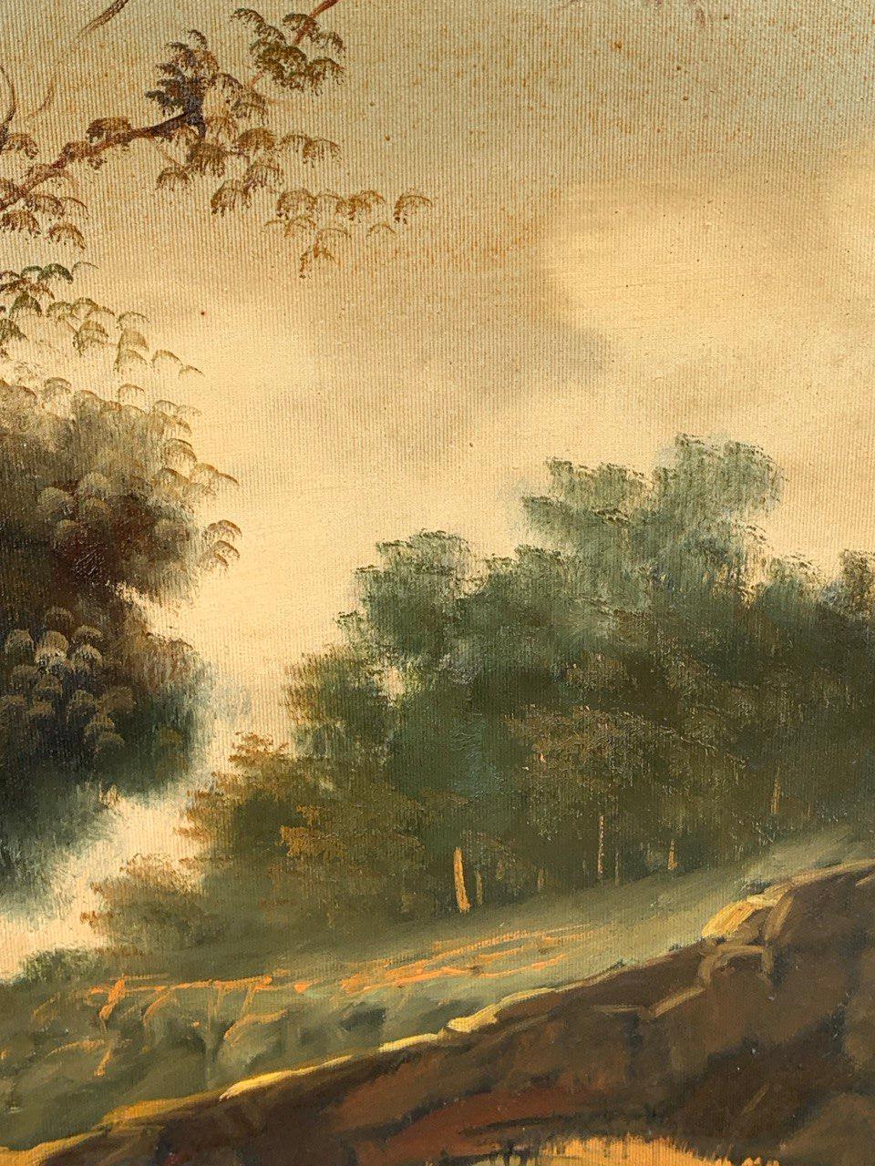 Peinture italienne ancienne - fin 19e paysage fluvial avec personnages en vente 4