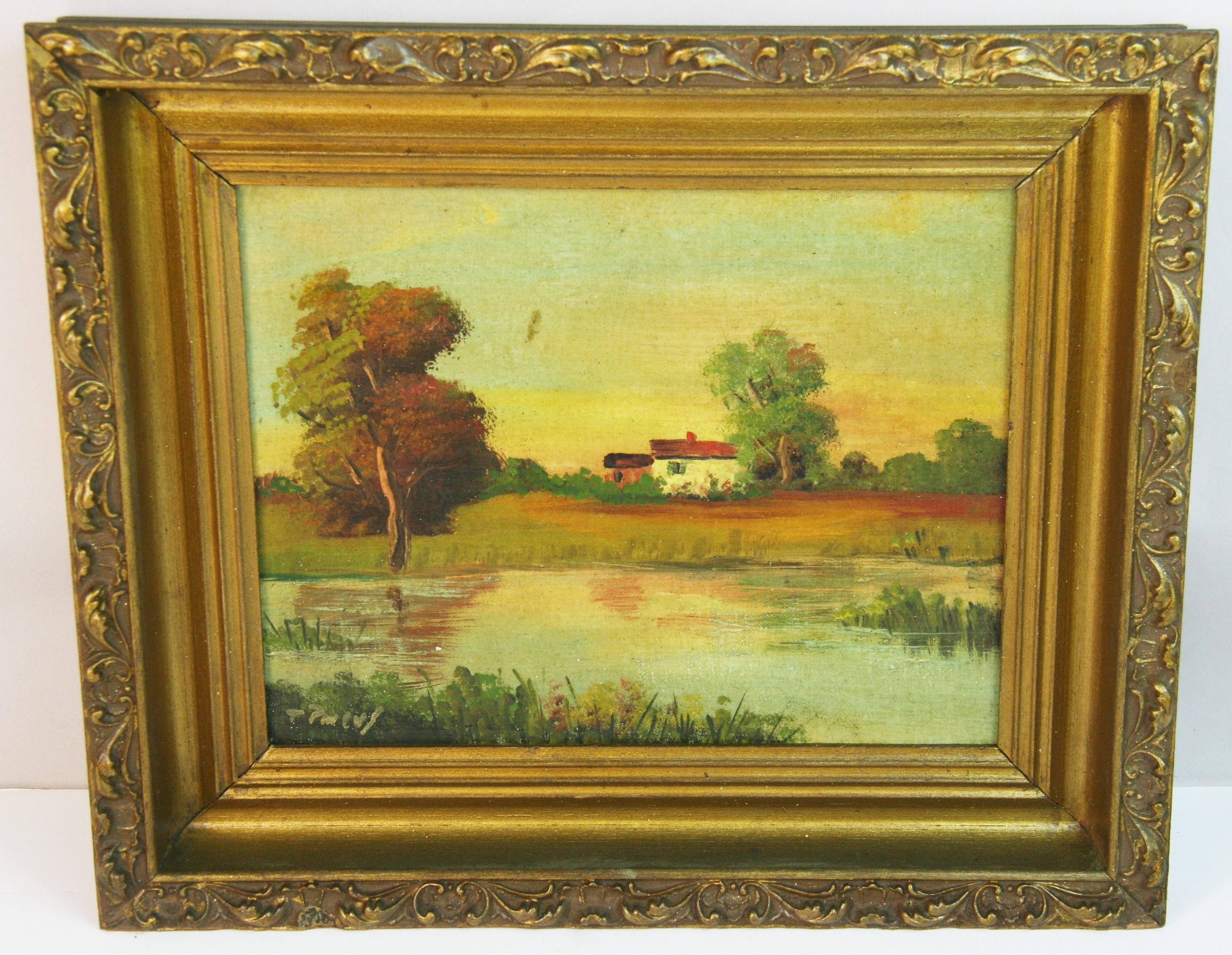 Antico paesaggio rurale italiano dipinto ad olio 1940 - Painting di Unknown
