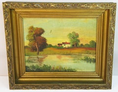 Antique Italian Rural Landscape Oil Painting 1940
