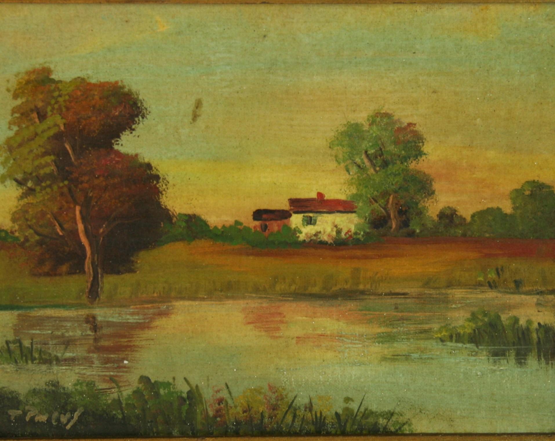 Antico paesaggio rurale italiano dipinto ad olio 1940 - Landscape Painting Marrone di Unknown