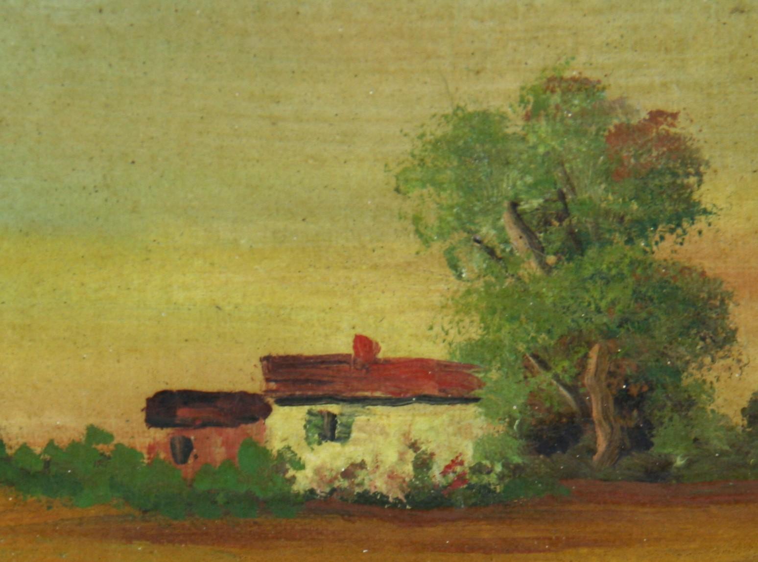 6022 Antico paesaggio rurale italiano dipinto a olio,
Incastonato in una cornice dorata d'epoca
Dimensioni dell'immagine 8x9
Firmato in basso a sinistra