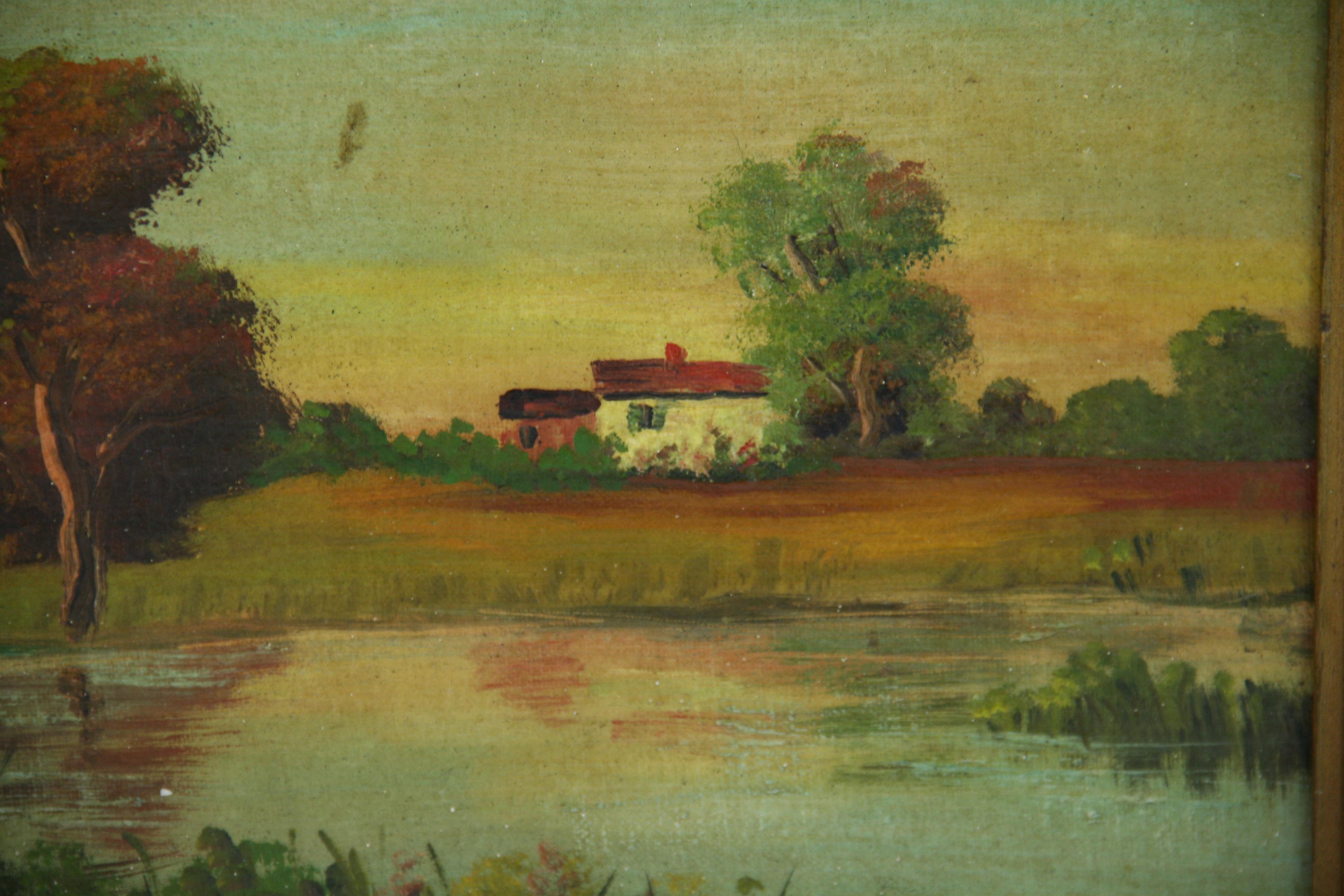 Antico paesaggio rurale italiano dipinto ad olio 1940 in vendita 1