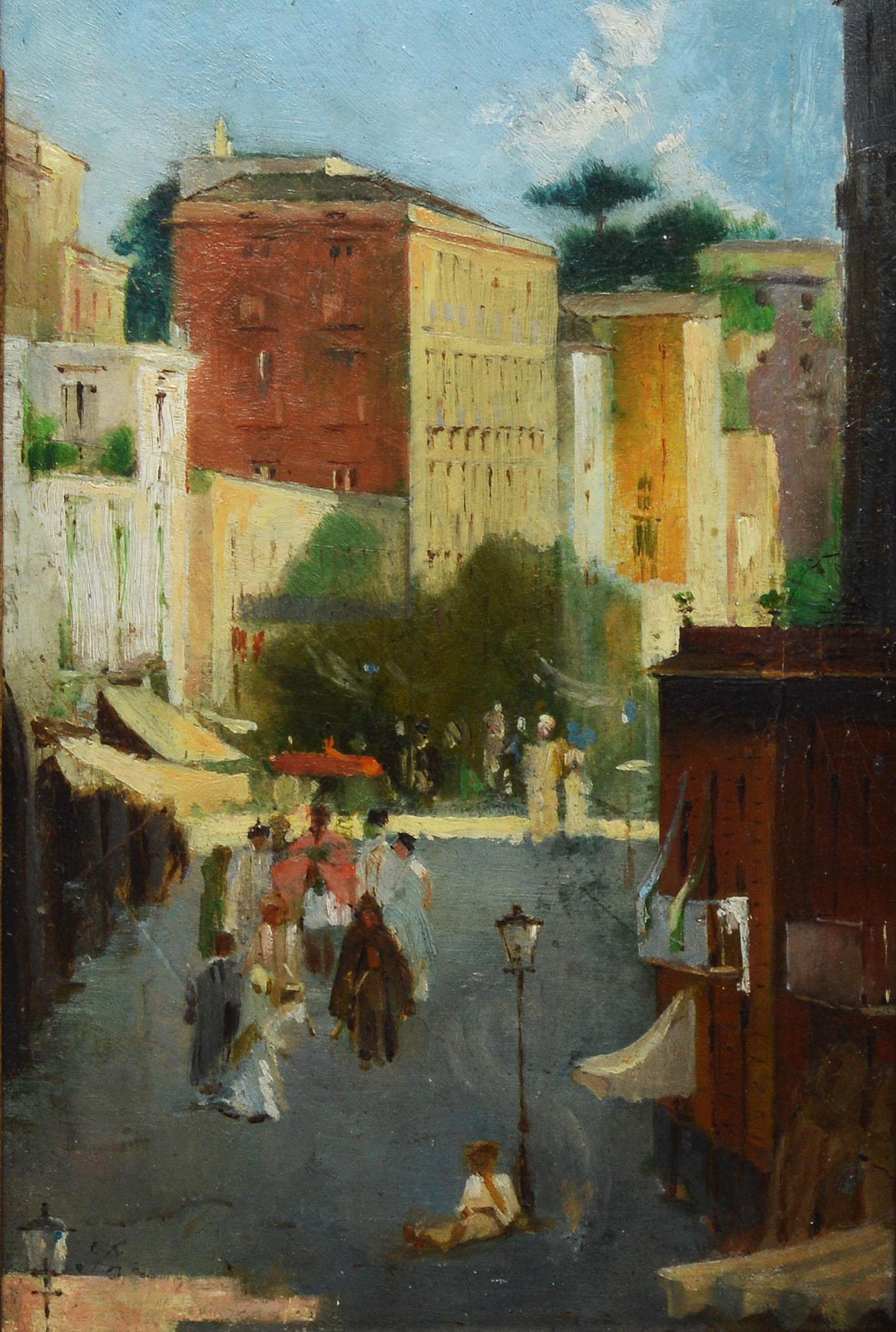 Antique Italian School Cityscape  - Impressionist Painting by Unknown