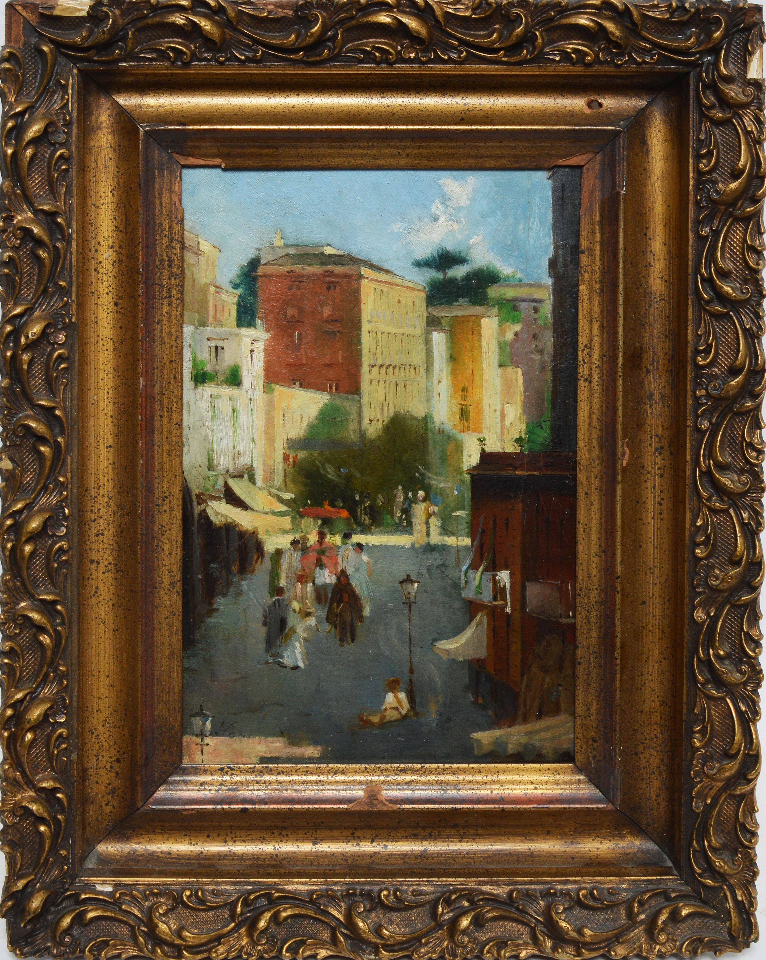 Unknown Landscape Painting - Antique Italian School Cityscape 