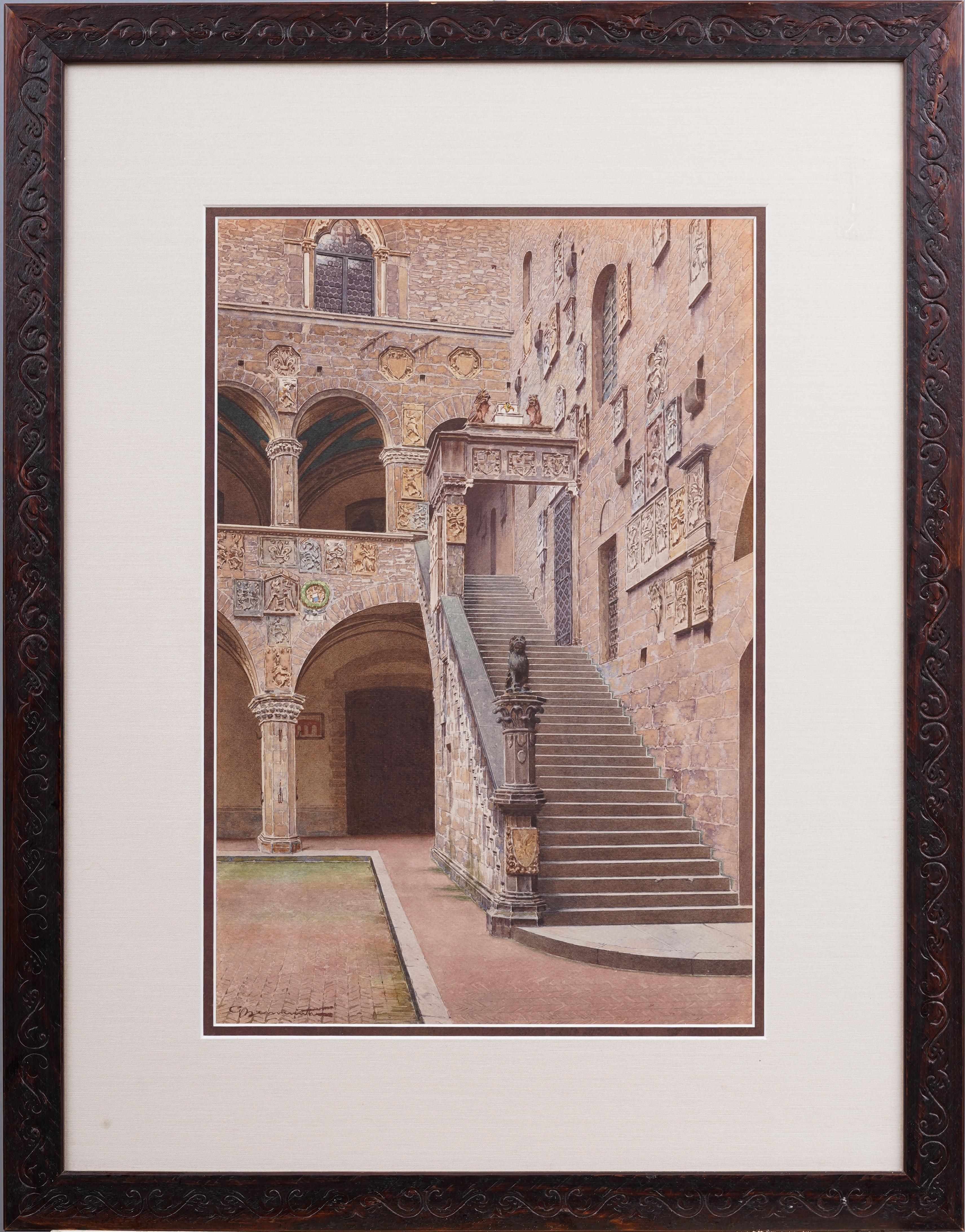 Antique Italian Signed Florence Architctural Cityscape Framed Original Painting