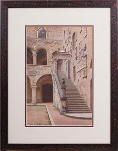 Antique Italian Signed Florence Architctural Cityscape Framed Original Painting