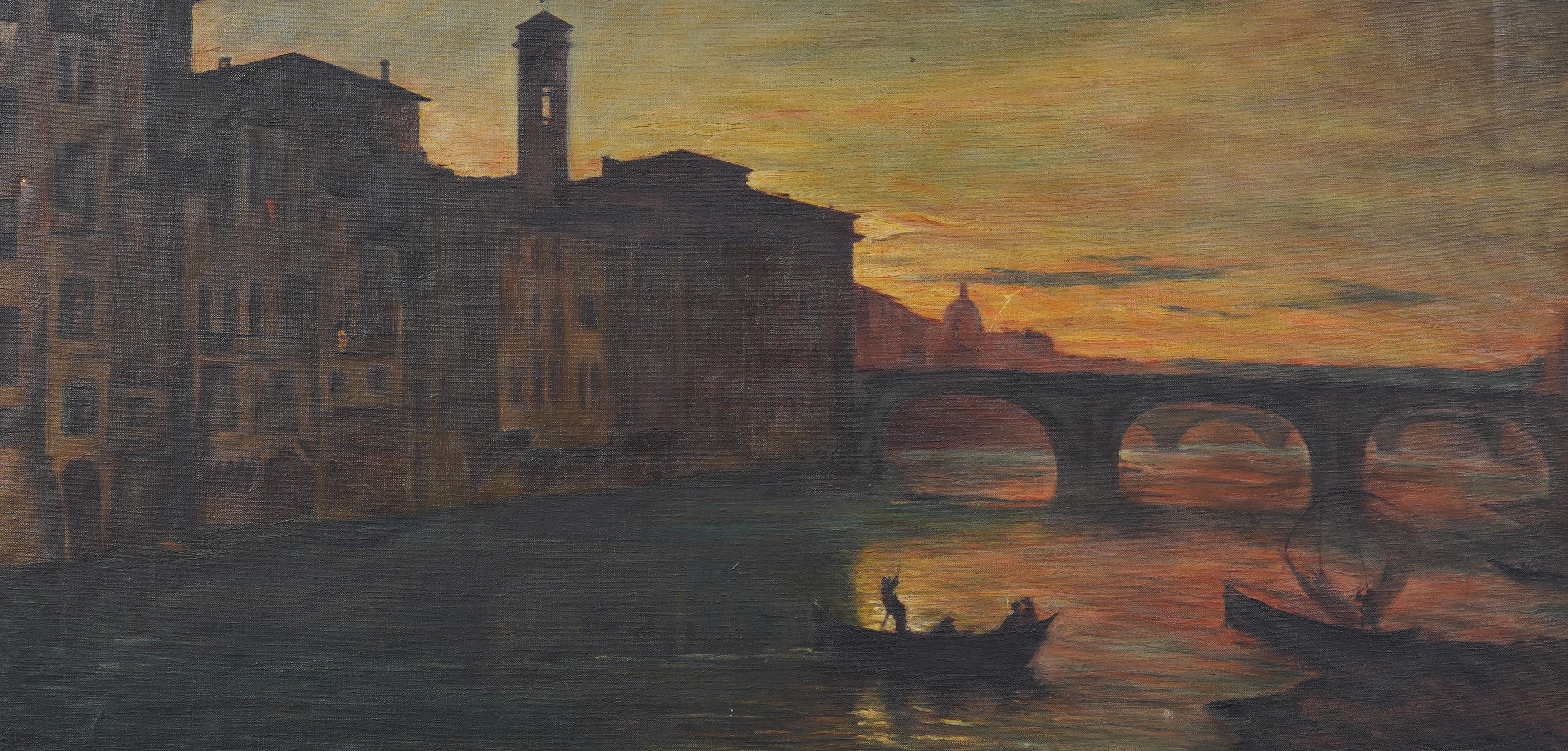 Antiguo paisaje urbano italiano de Florencia al atardecer Gran cuadro enmarcado Ponte Trinita 1