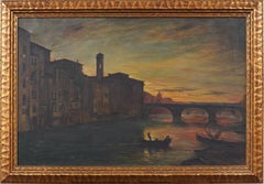 Antiguo paisaje urbano italiano de Florencia al atardecer Gran cuadro enmarcado Ponte Trinita