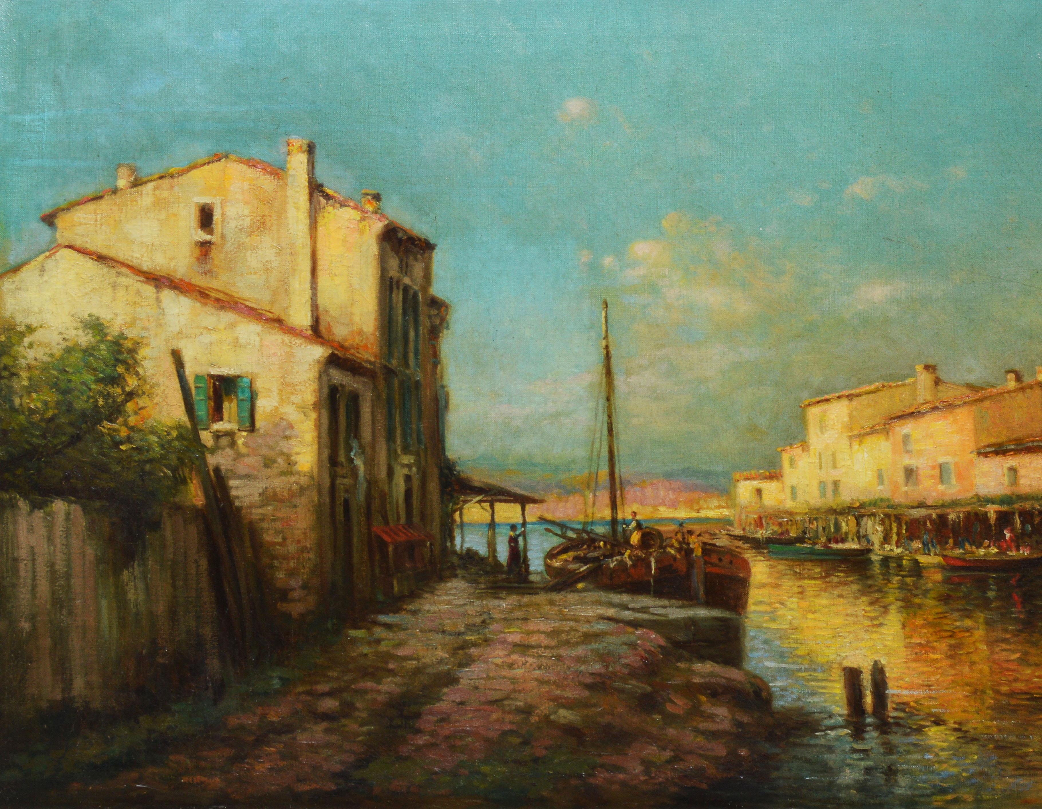 Antique Italian Sunset View of Venice, Large 19th Century Signed Oil Painting 3