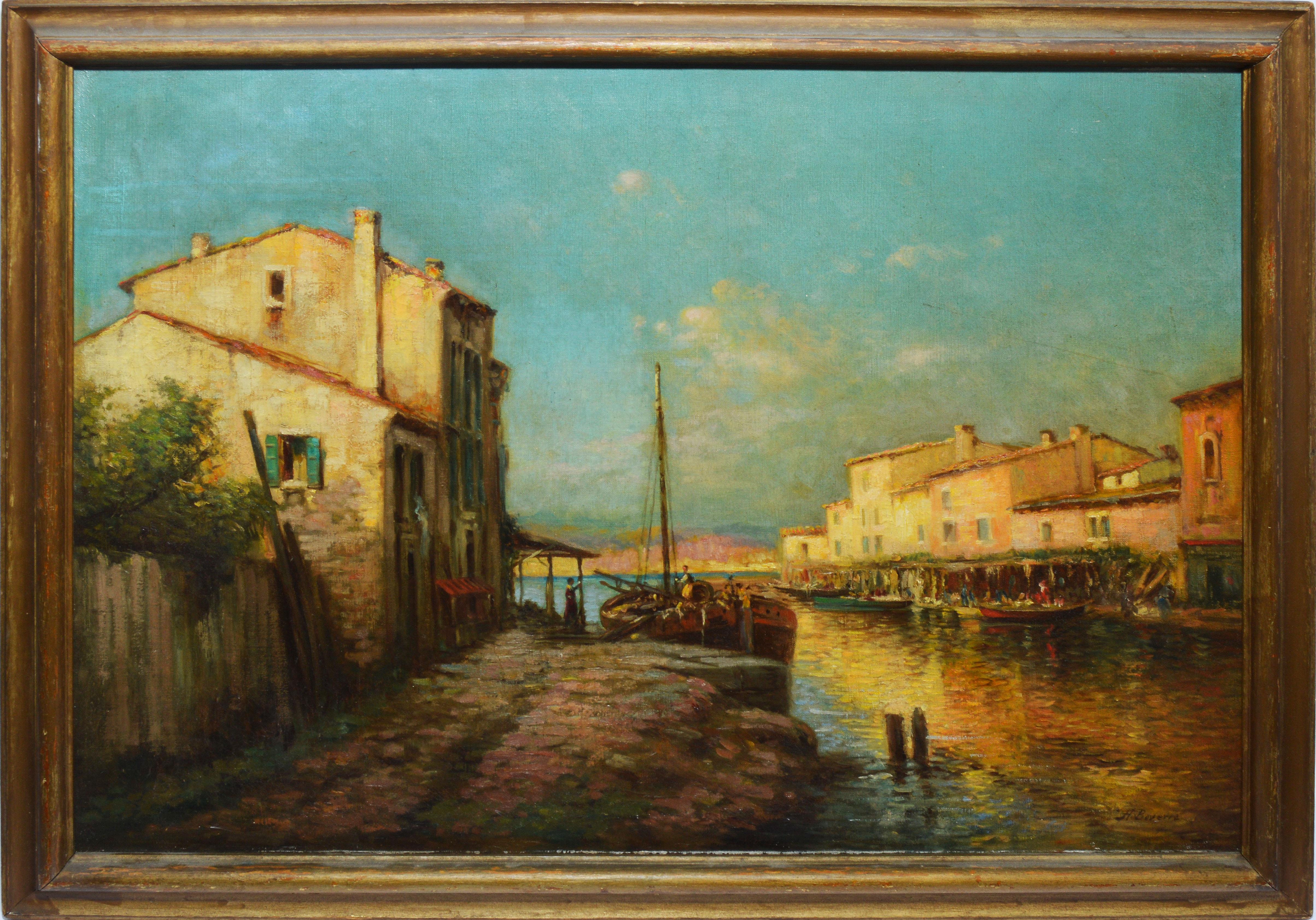 Unknown Landscape Painting - Antique Italian Sunset View of Venice, Large 19th Century Signed Oil Painting
