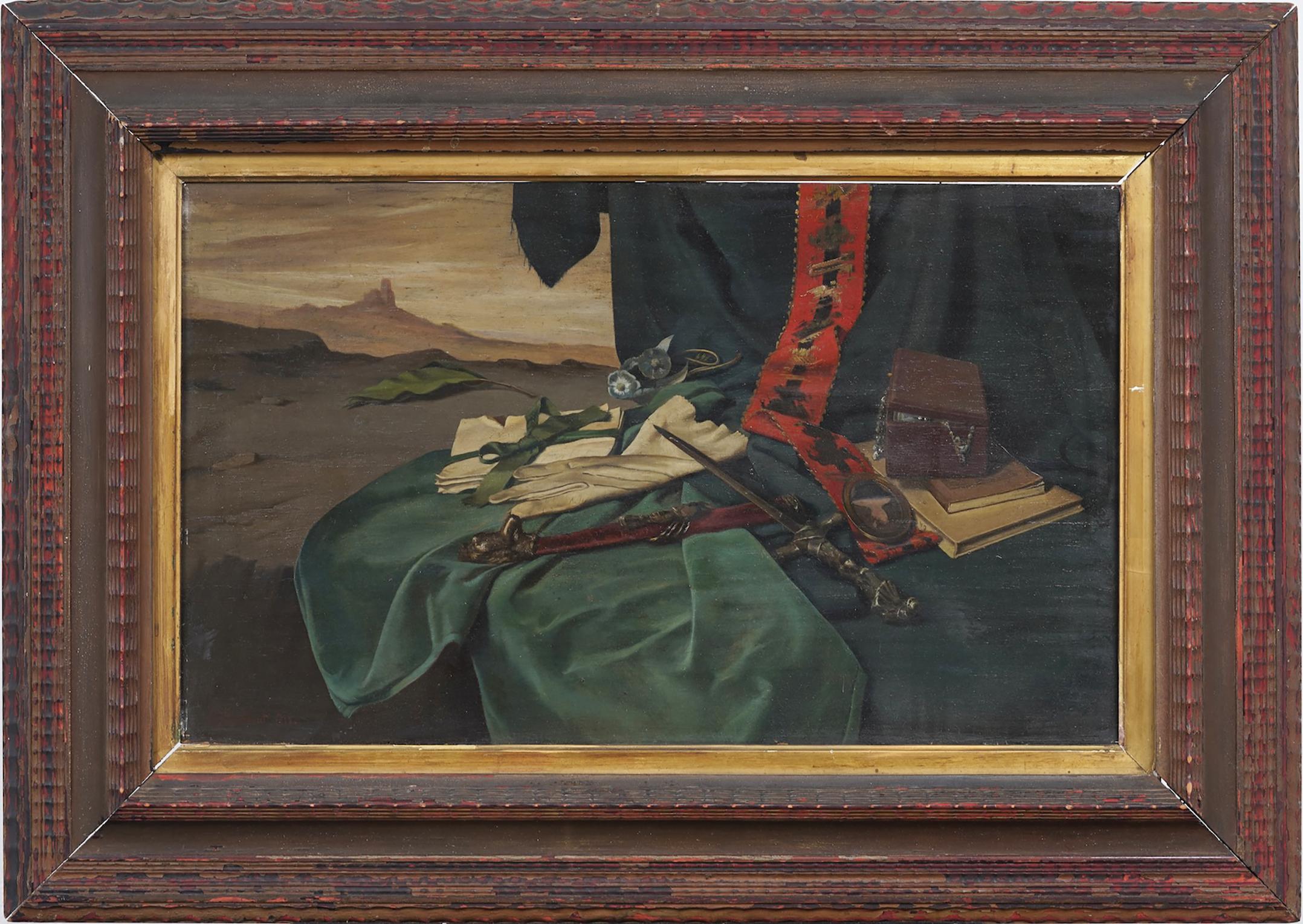 Unknown Still-Life Painting - Antique Italian Super Realist Surreal Landscape Framed Signed Modern Painting