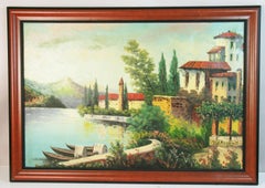 Antique Lake Como Vista Oversized Oil Painting By Collazzi
