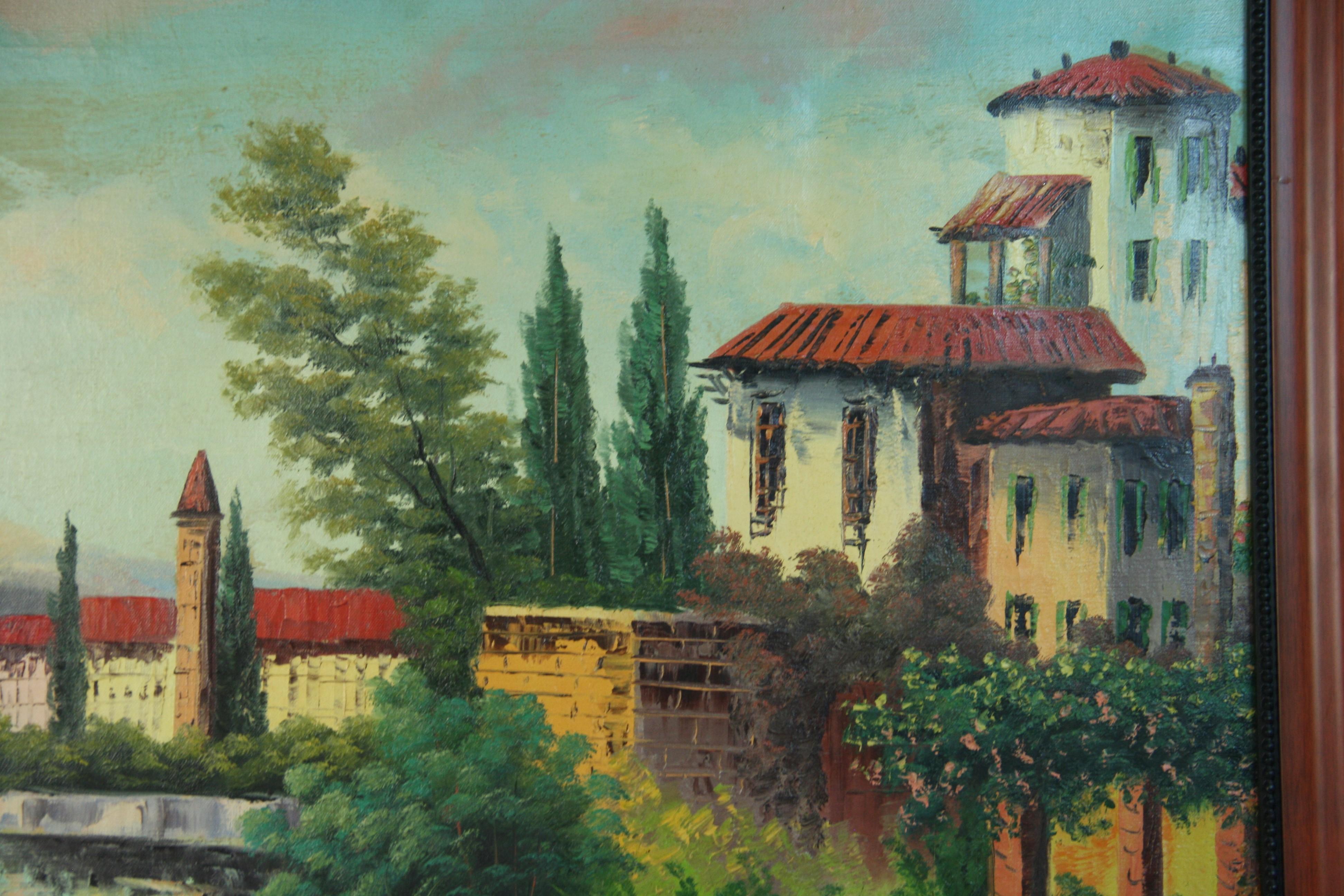 Antique Lake Como Vista Oversized Oil Painting By Collazzi For Sale 1