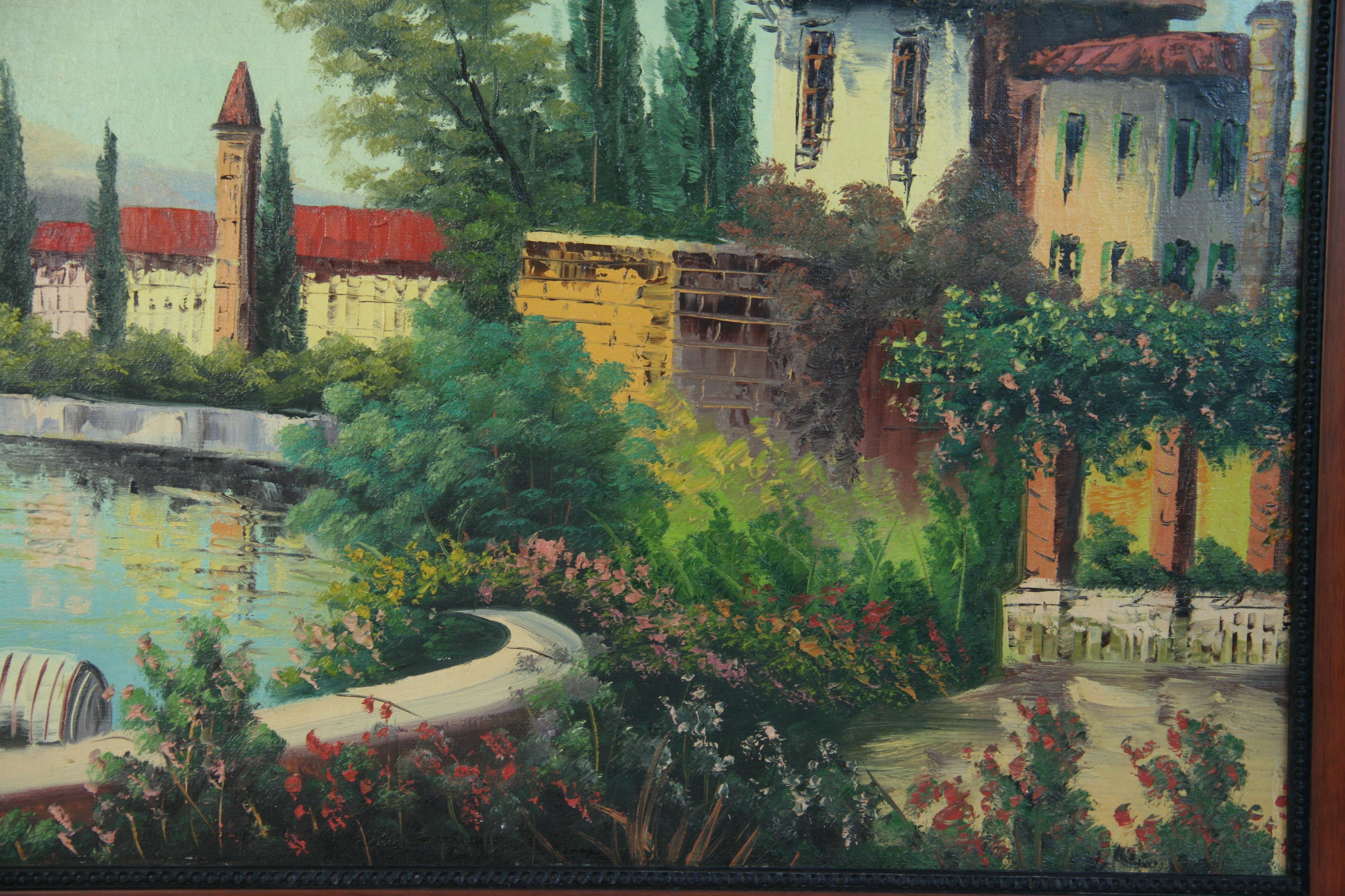 Antique Lake Como Vista Oversized Oil Painting By Collazzi For Sale 2