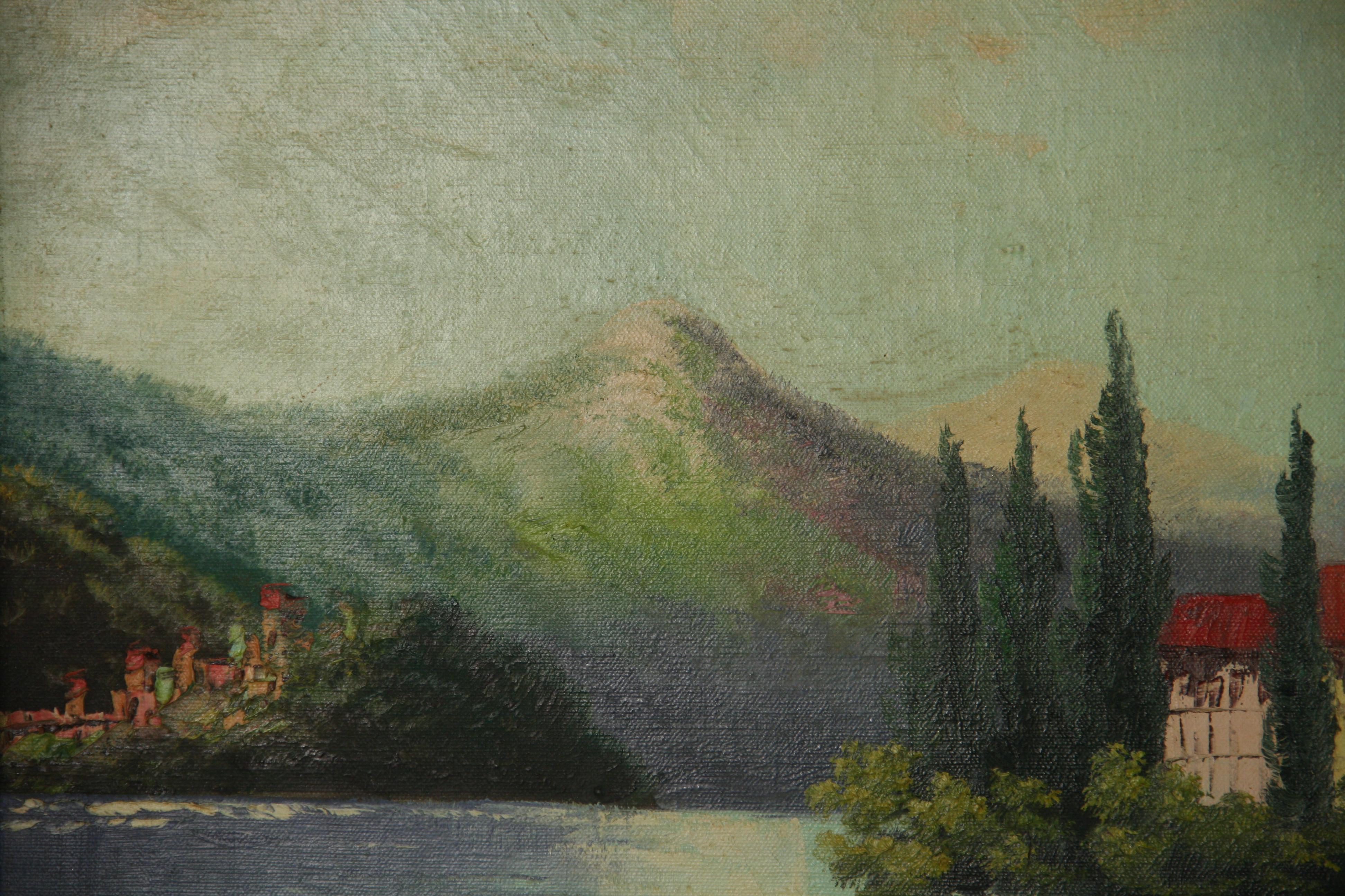 Antique Lake Como Vista Oversized Oil Painting By Collazzi For Sale 6