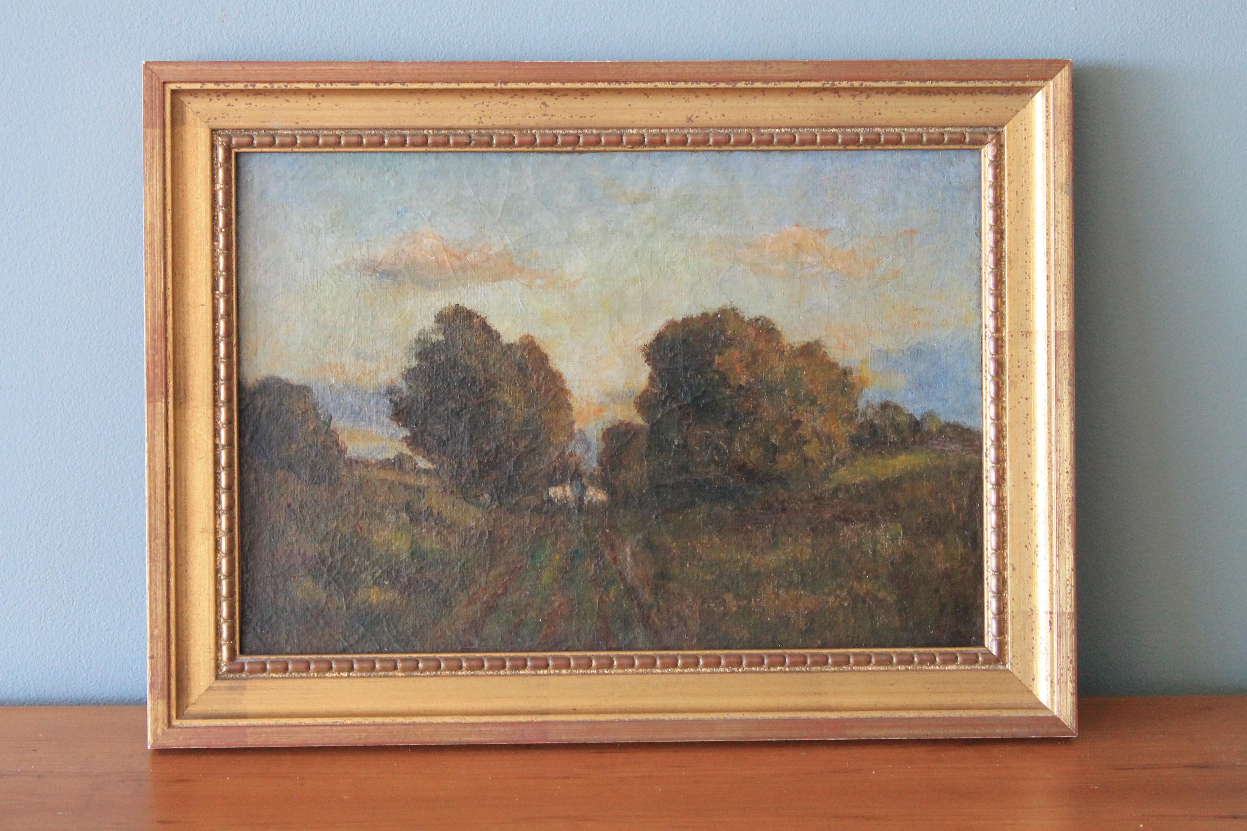 Antique Landscape oil painting, French School - Impressionist Painting by Unknown