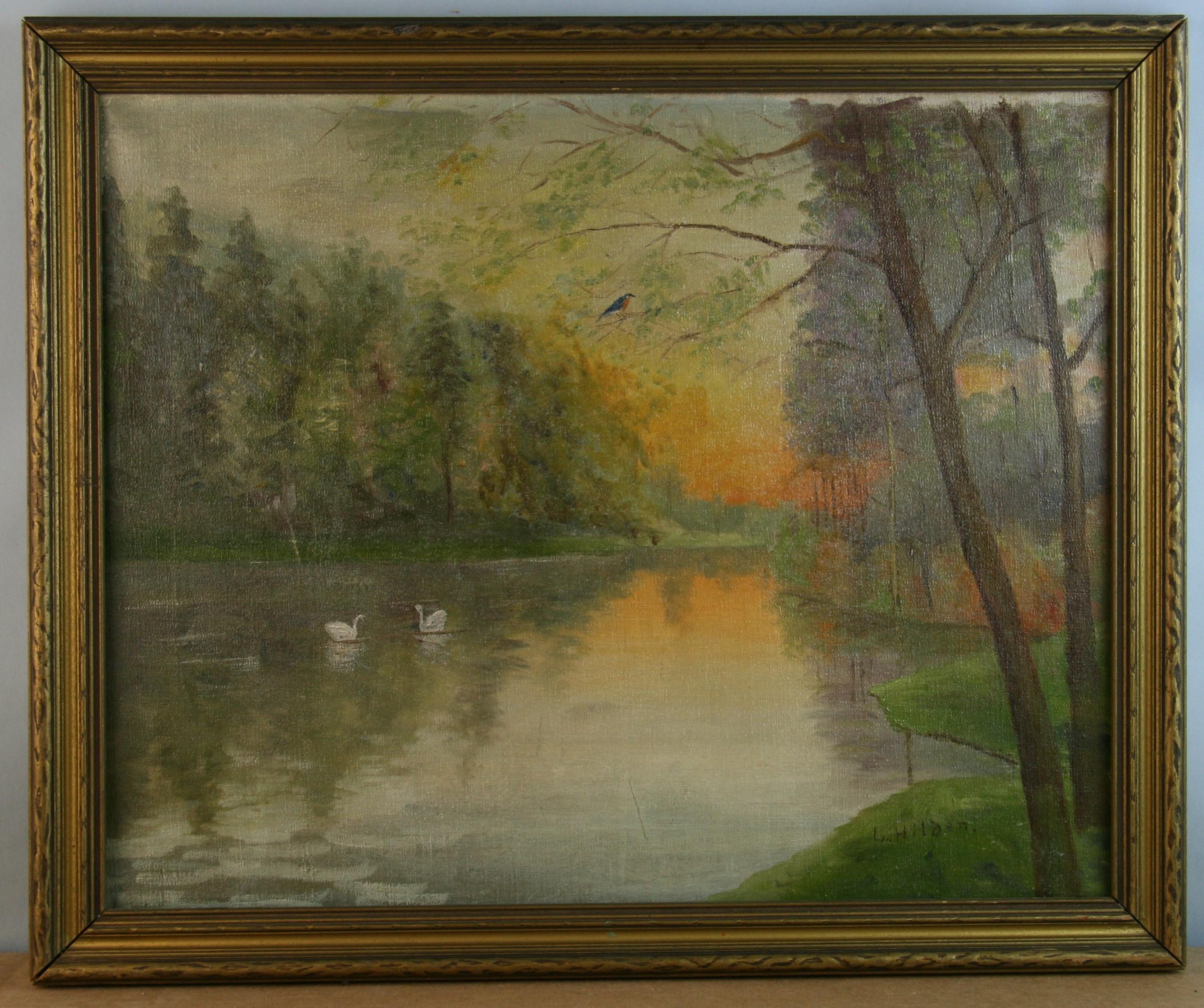 4041 Antique landscape oil painting in a period frame 1920's
