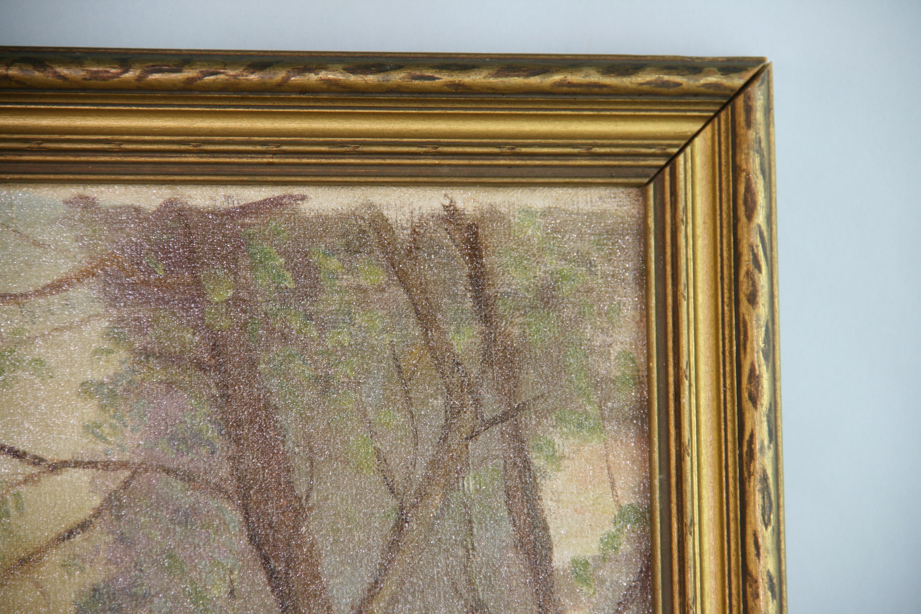 Antique Landscape oil Painting Misty Morning Swans on the lake By L.Hilden 1920' For Sale 5