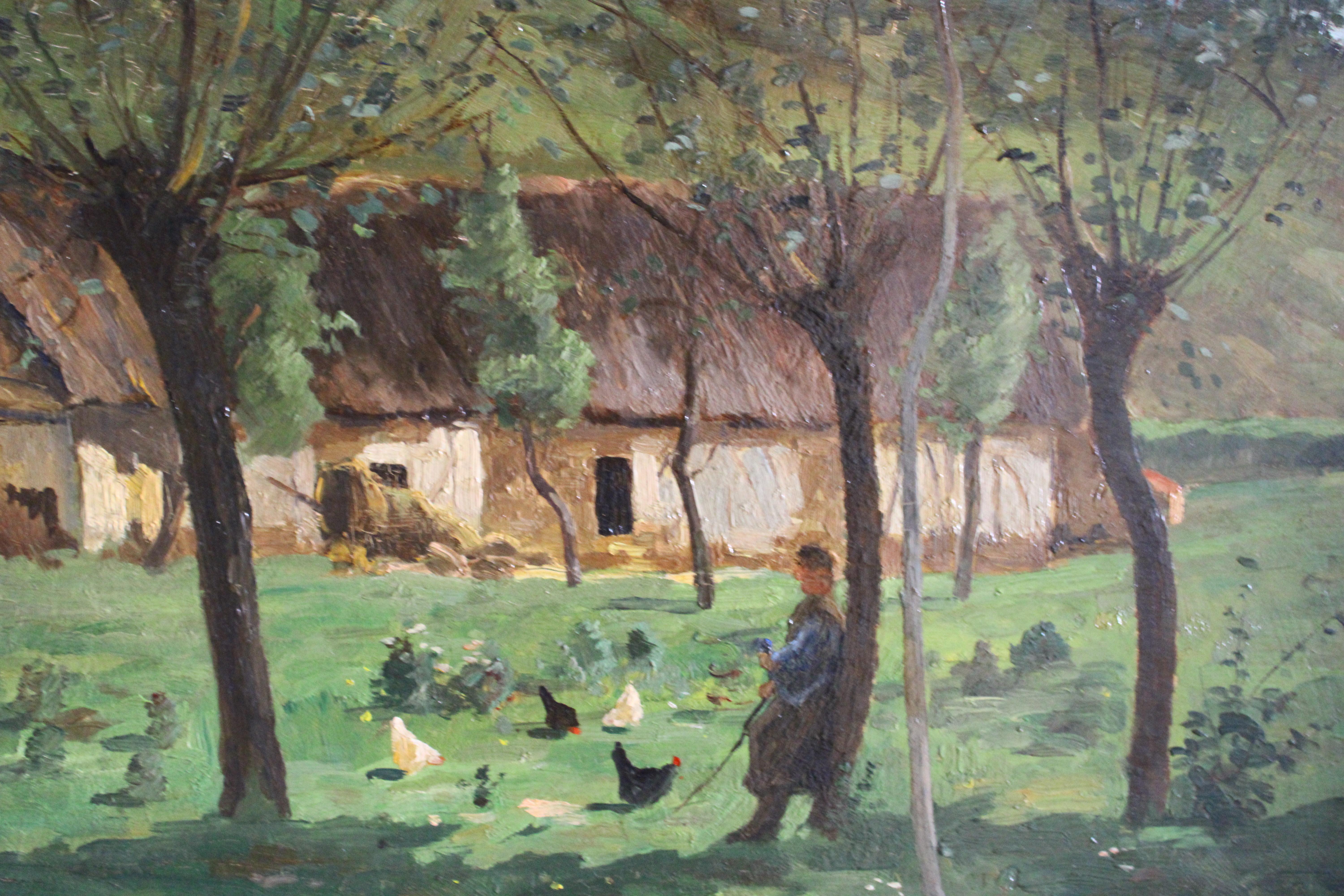 Antike Landschaft Ölgemälde auf Holz, Französisch Impressionist Bauernhof-Szene im Angebot 2