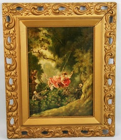 Antique Landscape oil Painting Woman On A Swing