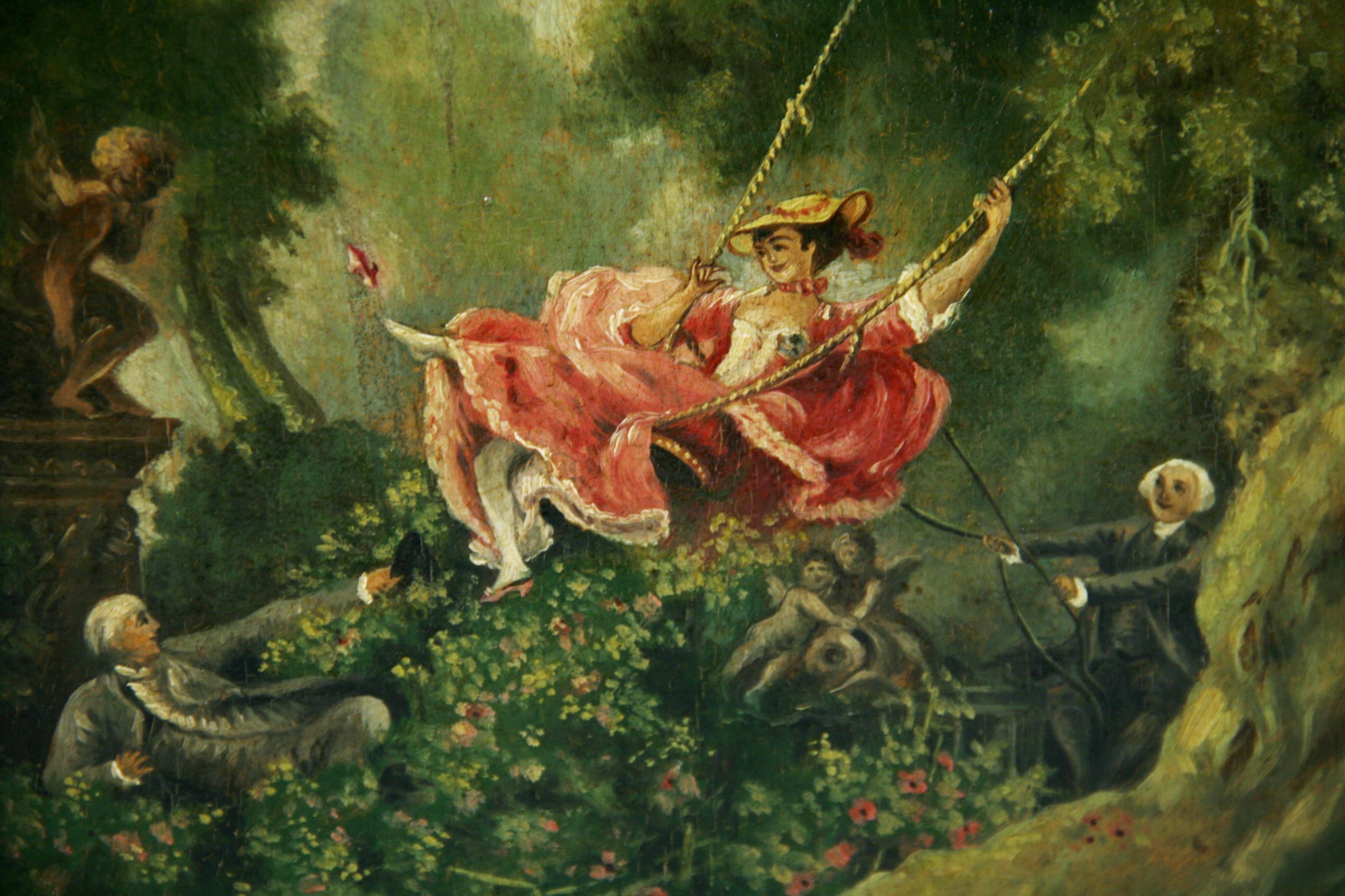 Antique Landscape oil Painting Woman On A Swing 1