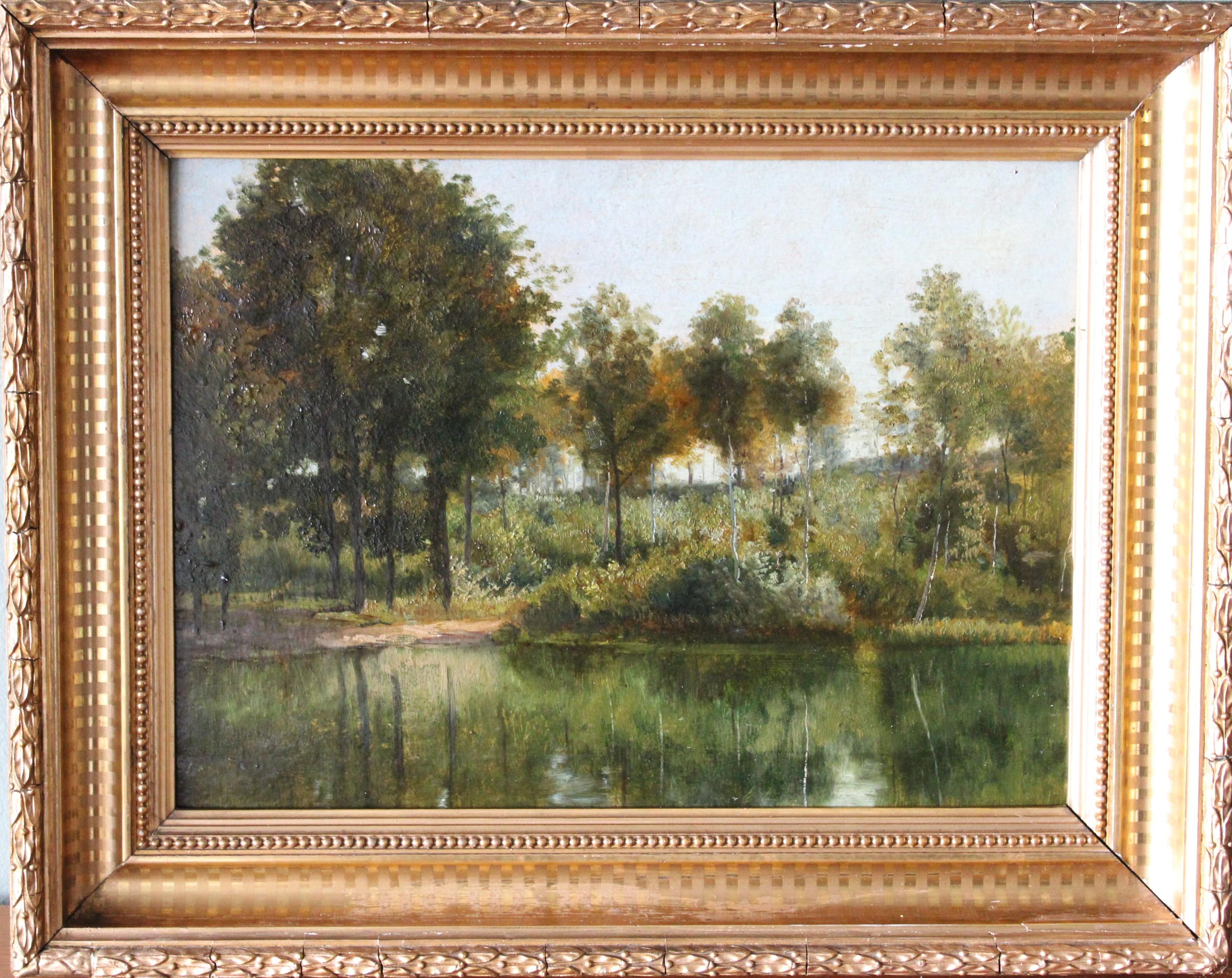 Unknown Landscape Painting - Antique landscape/riverscape oil painting, French landscape