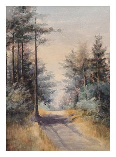 Aquarelle de paysage ancienne représentant une route de campagne à San Rafael, 17 x 12