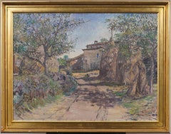 Antique Large American Impressionist Giltwood Framed Landscape Oil Painting