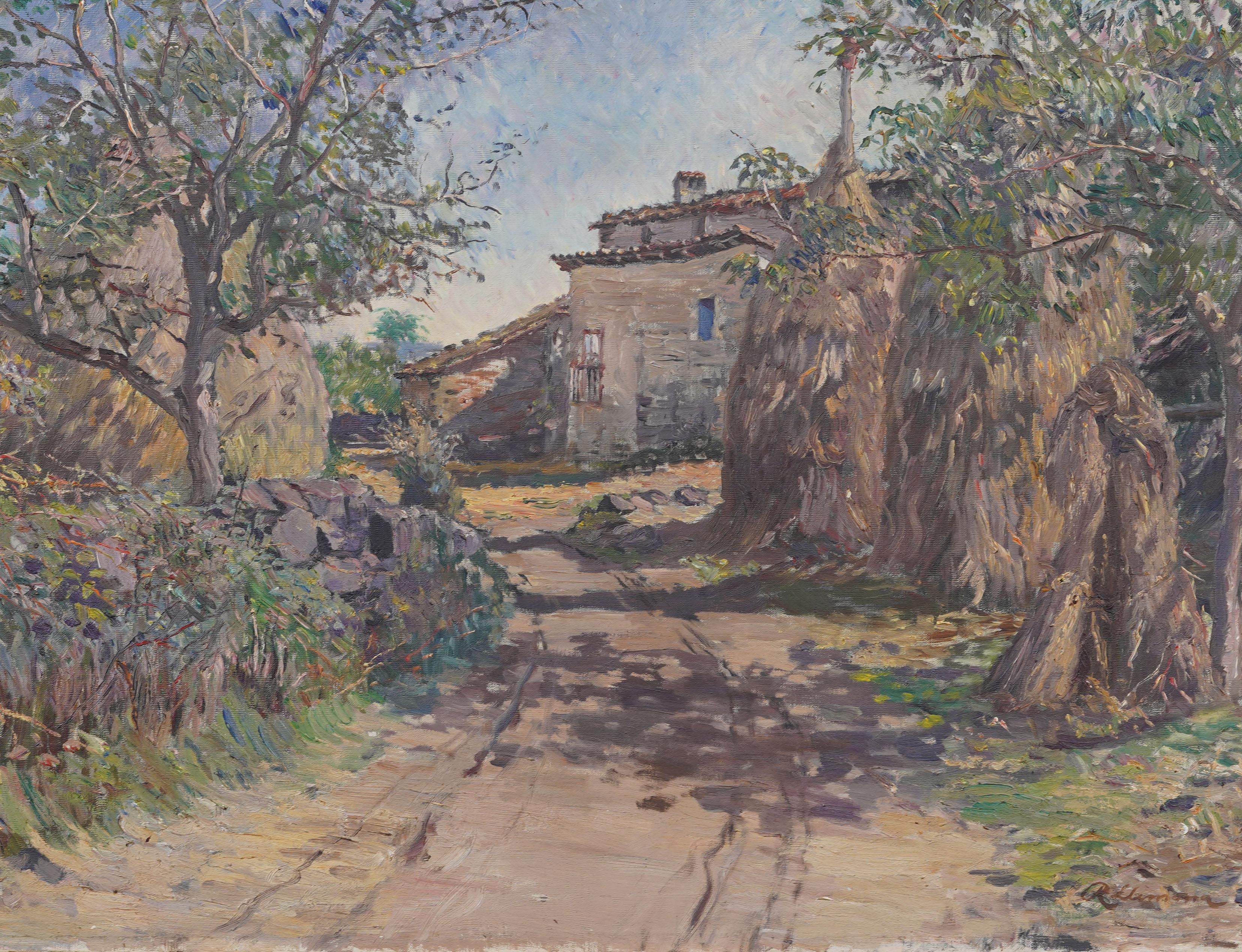 Peinture à l'huile impressionniste européenne ancienne. Huile sur toile. Encadré. Signé.  Dimensions : 29 par 37 pouces sur l'ensemble, et 24 par 32 pour la peinture seule.  En excellent état d'origine. Joliment encadrée dans un  moulures en bois