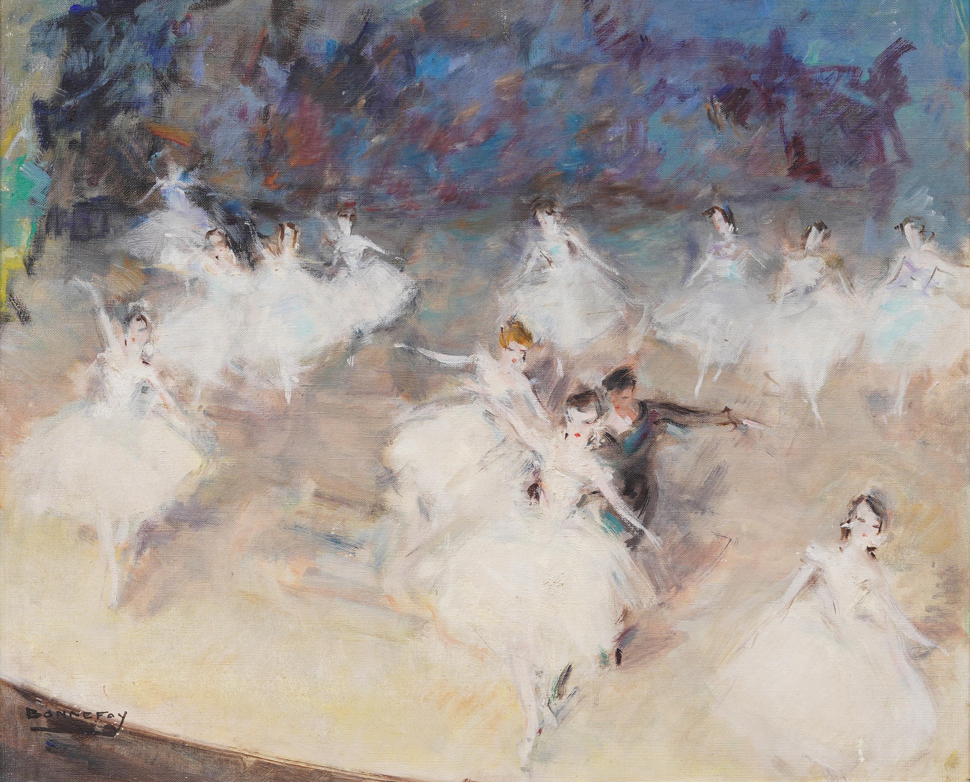 Antique French Ballerina Dancers, grande dipinto a olio con cornice e firma - Painting Impressionismo di Unknown
