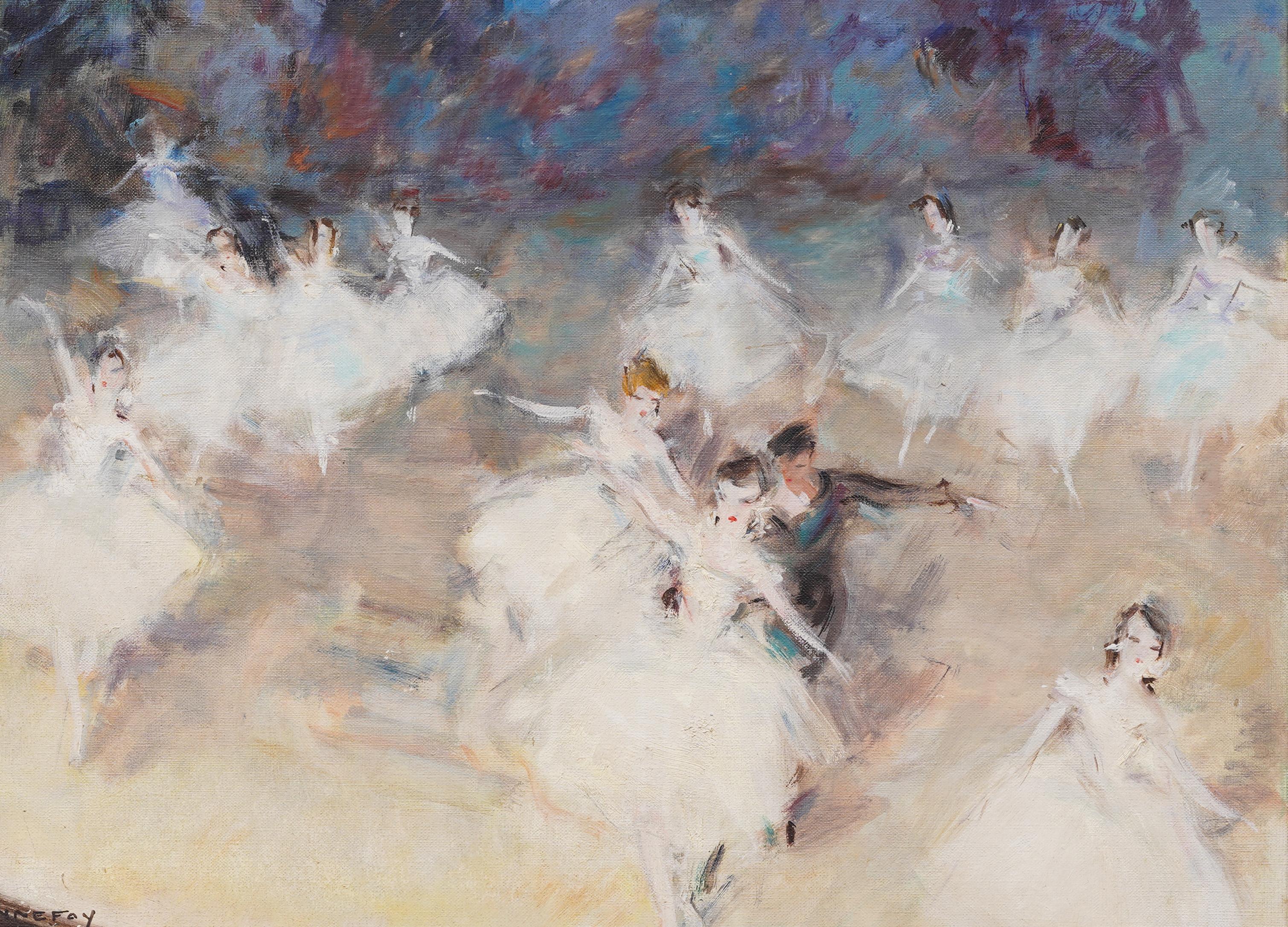 Antique French Ballerina Dancers, grande dipinto a olio con cornice e firma 1