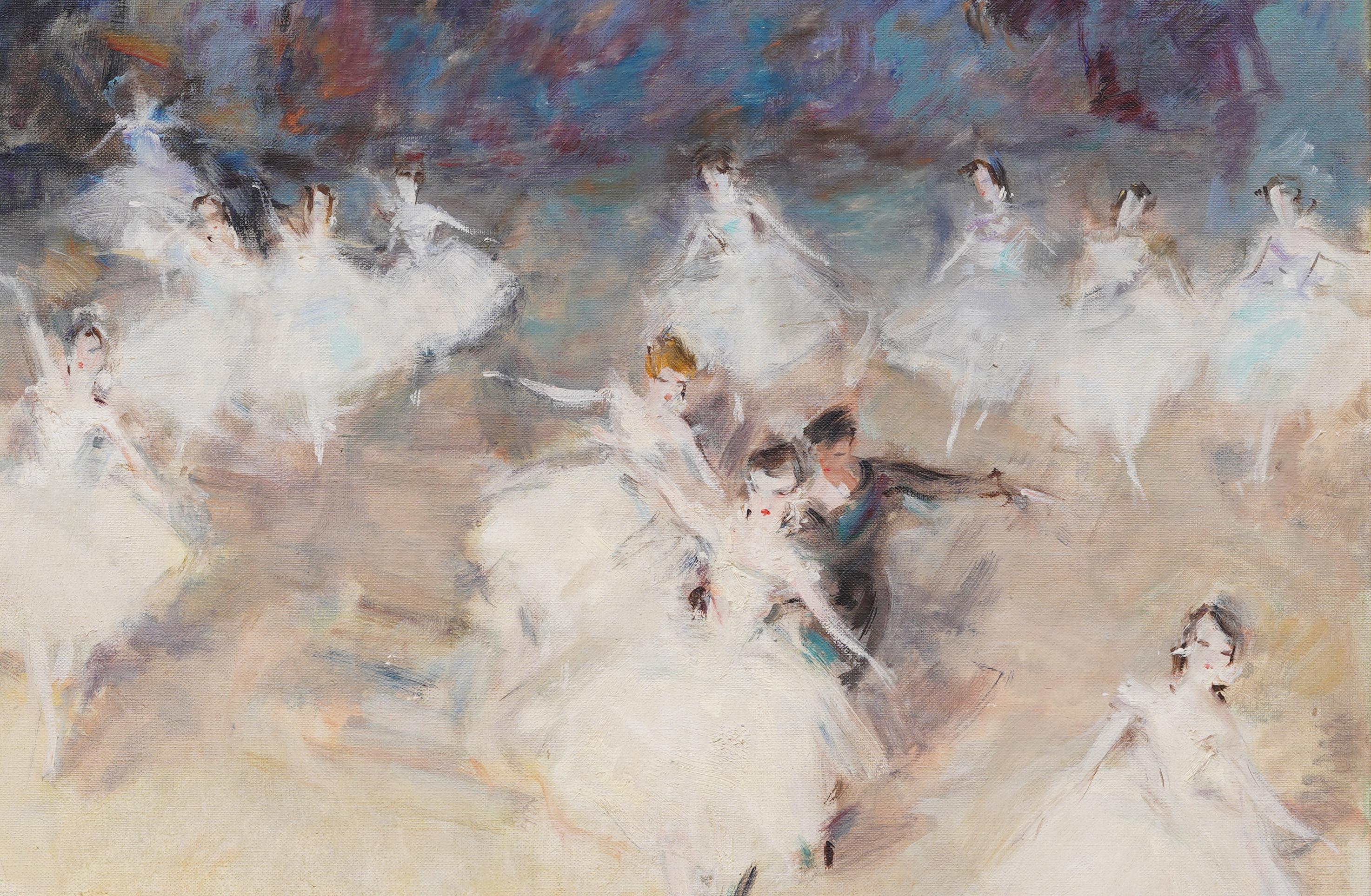Antique French Ballerina Dancers, grande dipinto a olio con cornice e firma 2