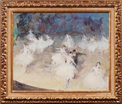 Antique French Ballerina Dancers, grande dipinto a olio con cornice e firma