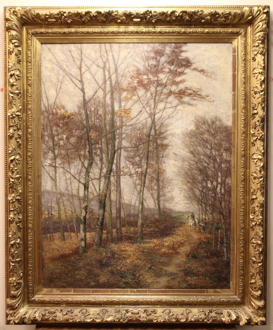 Antikes, großes Ölgemälde „Walk im Herbstwald“ von A. oder O. Hamel, großes Ölgemälde – Painting von Unknown