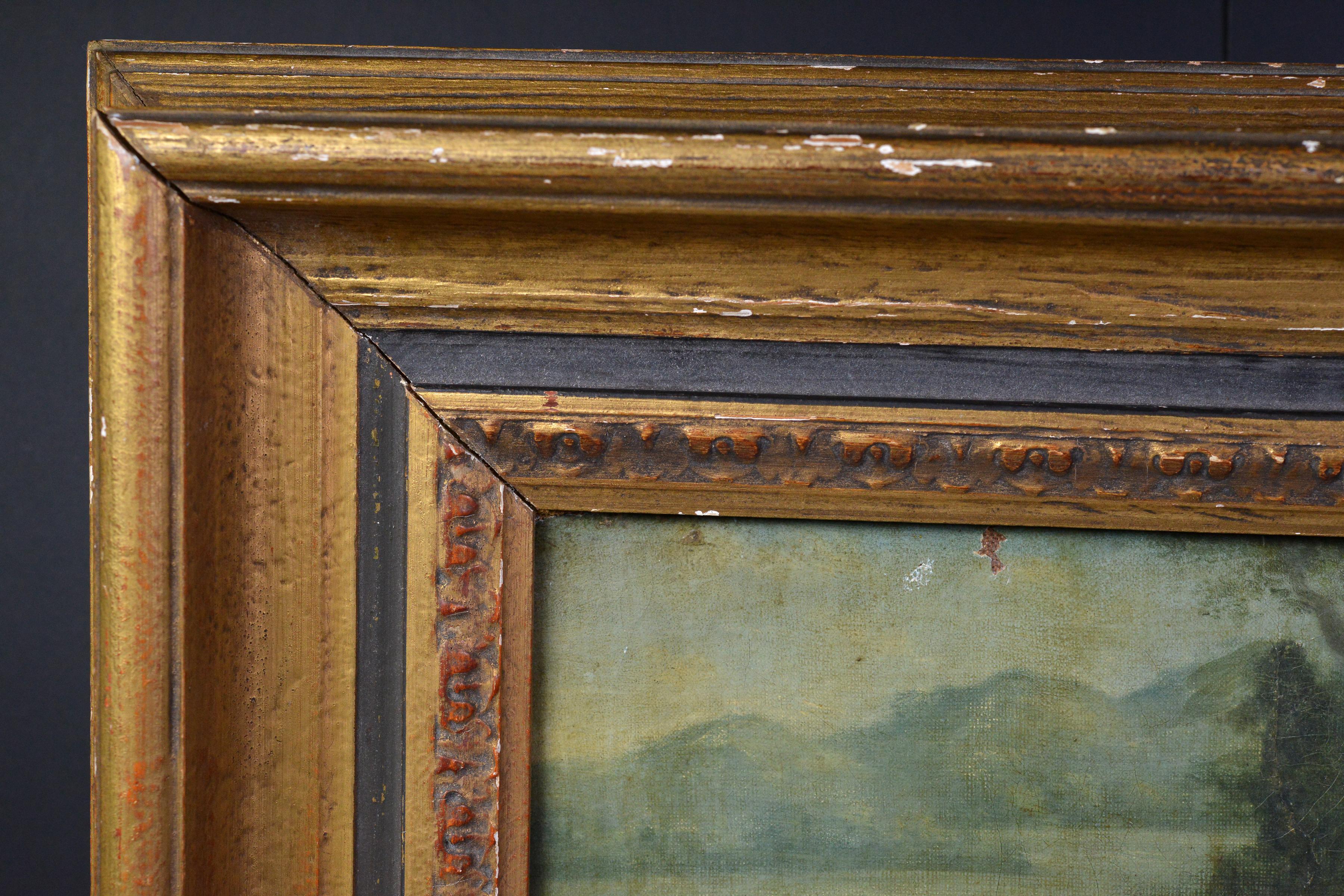 Peinture à l'huile ancienne de la fin du XVIIIe siècle Scène de charité allégorique Cadre baroque en vente 2