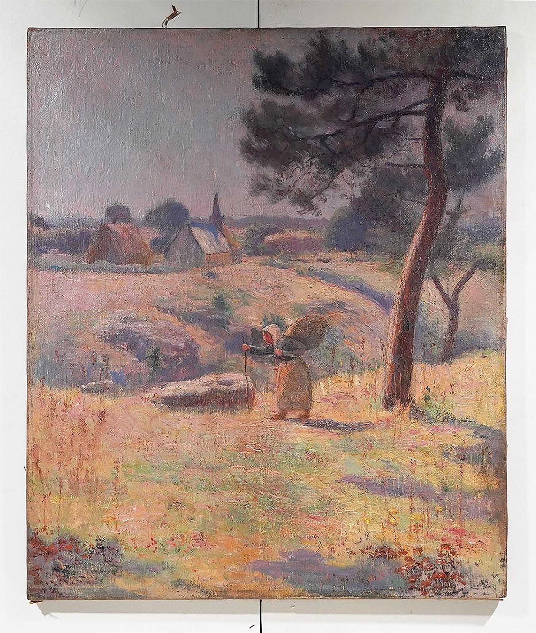 Antique Major French Impressionist Paris School Landscape Oil Painting - Brown Landscape Painting by Unknown