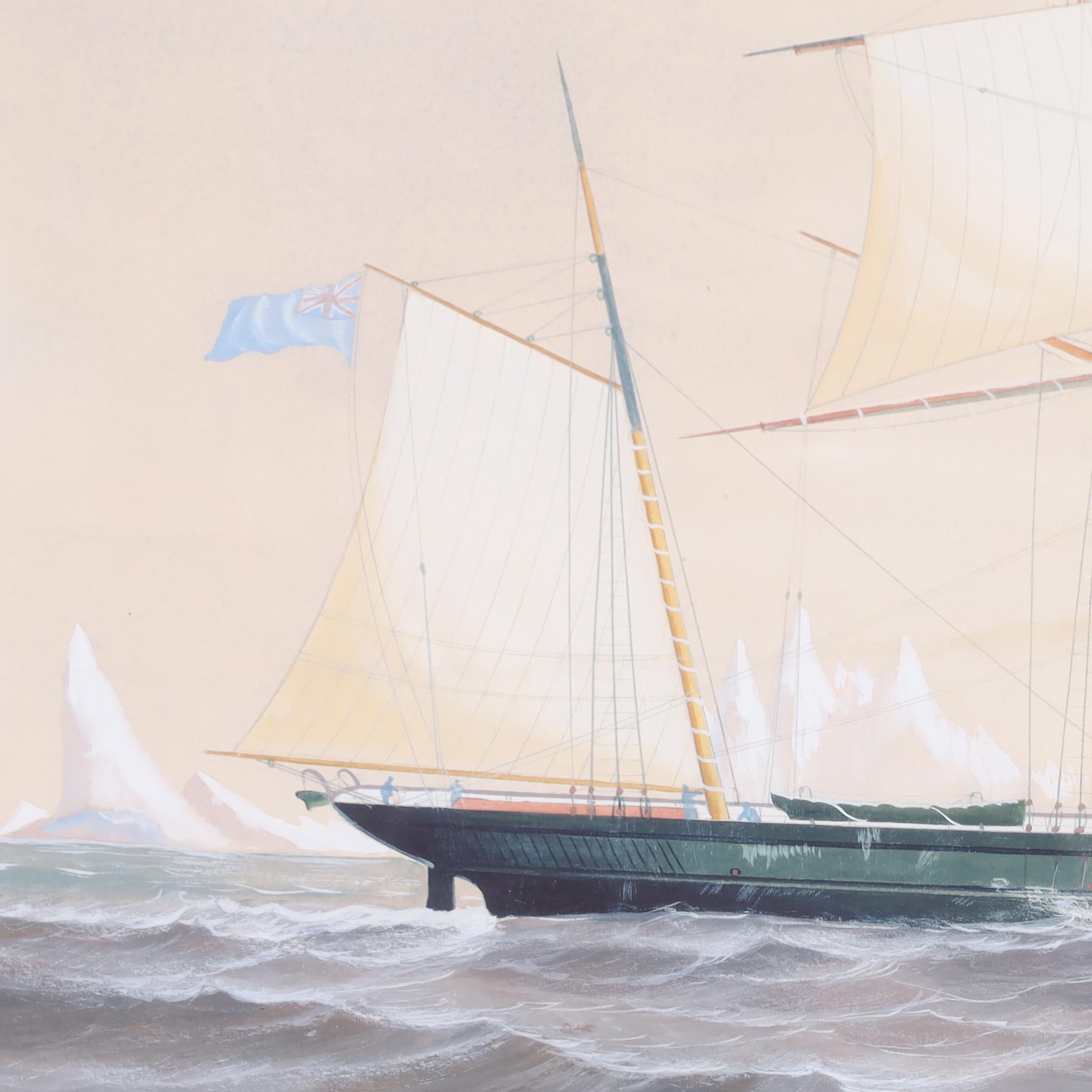 Antique Maritime Watercolor on Paper of a Yacht - Other Art Style Painting by Unknown