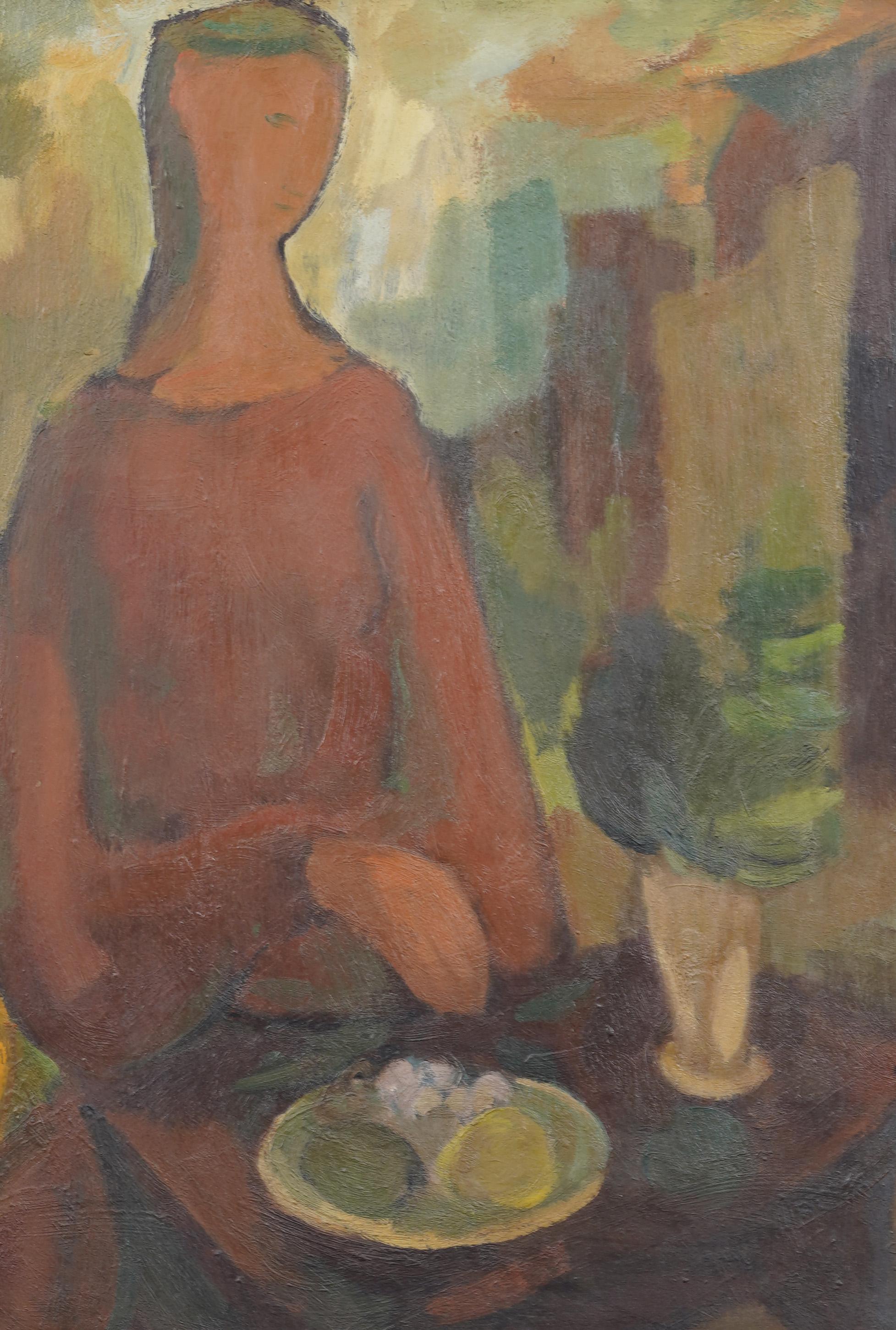 Antique Modernist Finely Framed Woman Portrait Kitchen Still Life Oil Painting in vendita 1