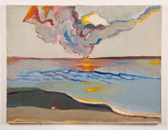 Antique Modernist Large Abstract Hawaiian Beach Volcano Eruption Oil Painting