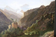 Antique mountain landscape oil painting, 19th Century Romantic, French Alps