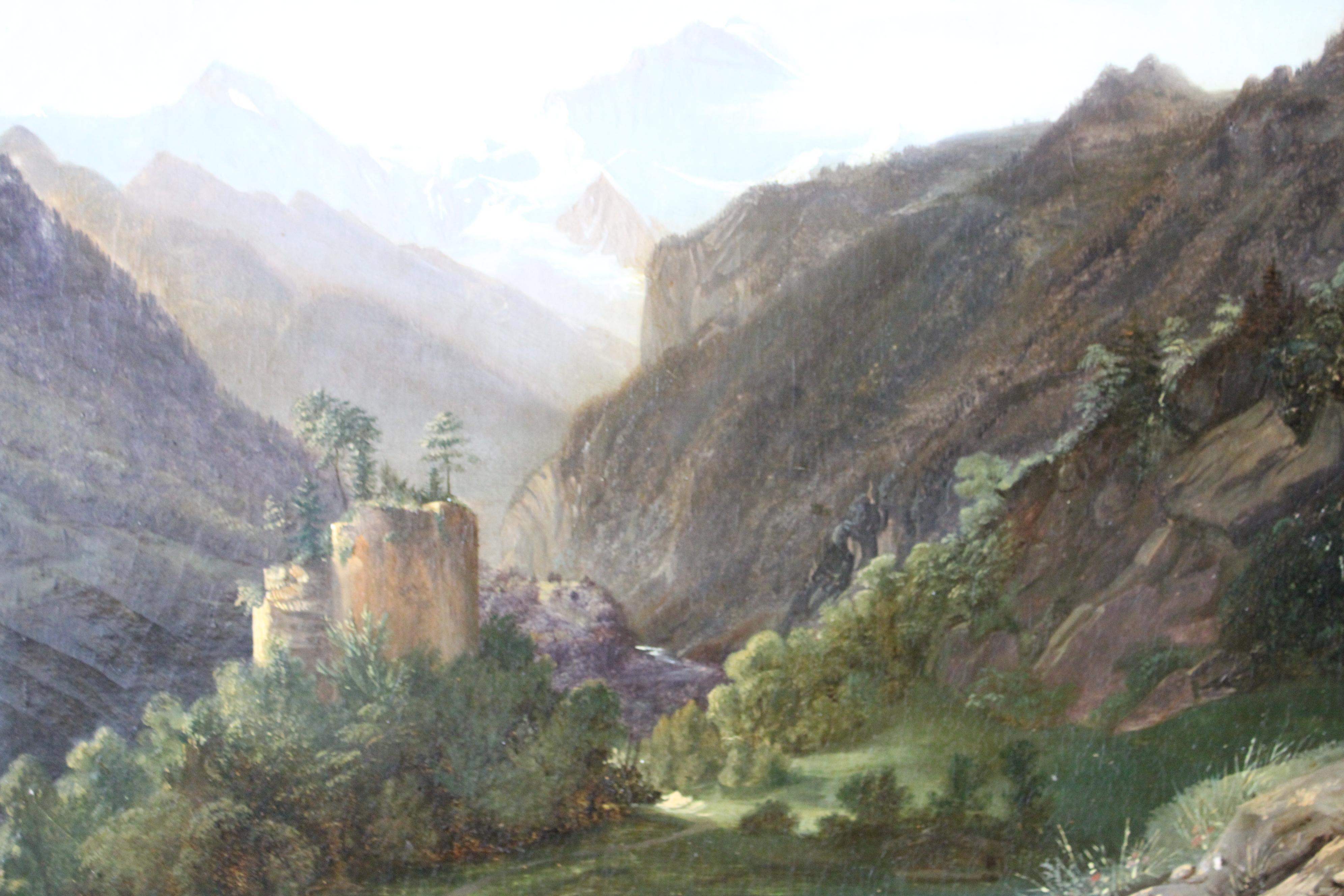 Antique mountain landscape oil painting, 19th Century Romantic, French Alps 1